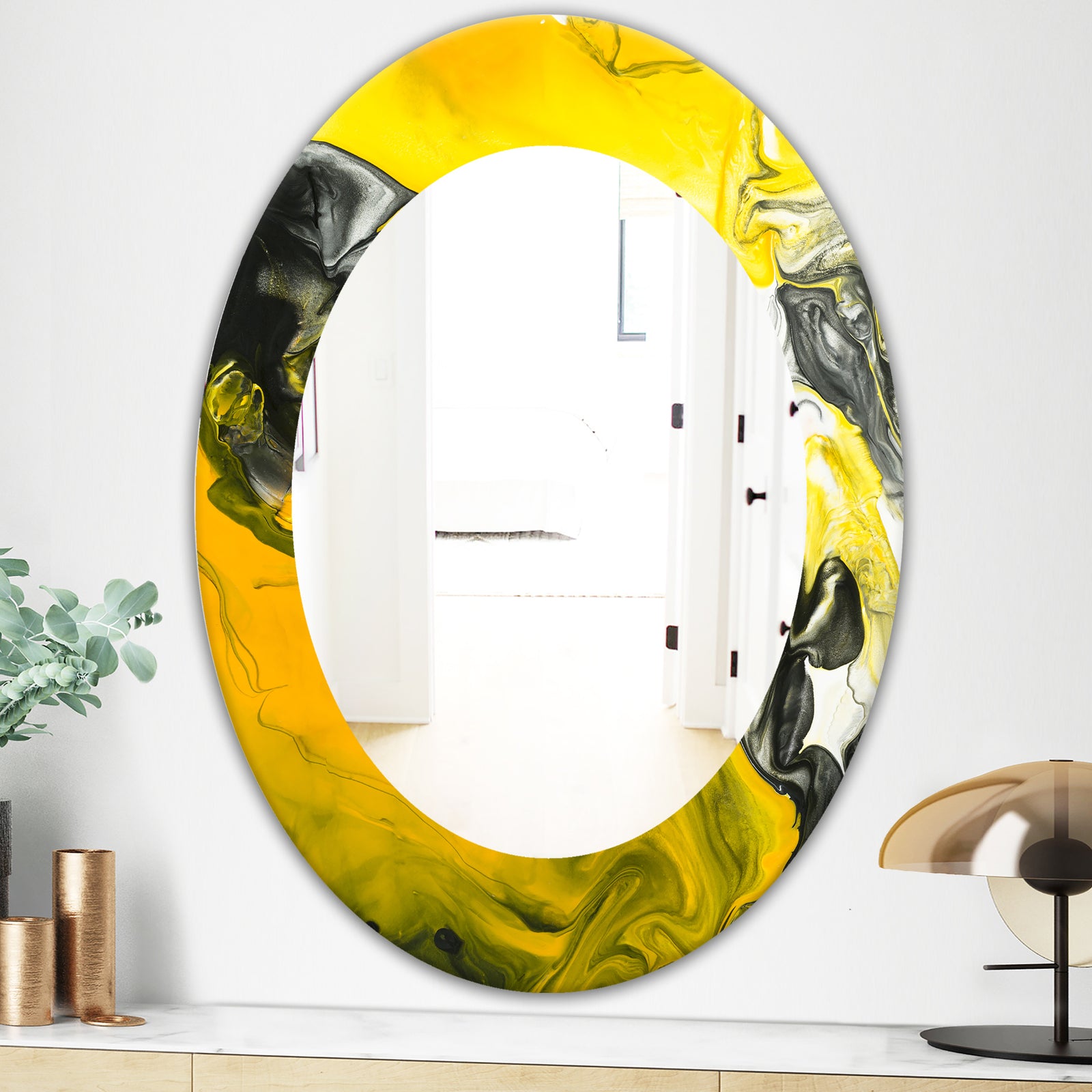 Marbled Yellow 5 - Modern Mirror - Oval or Round Wall Mirror