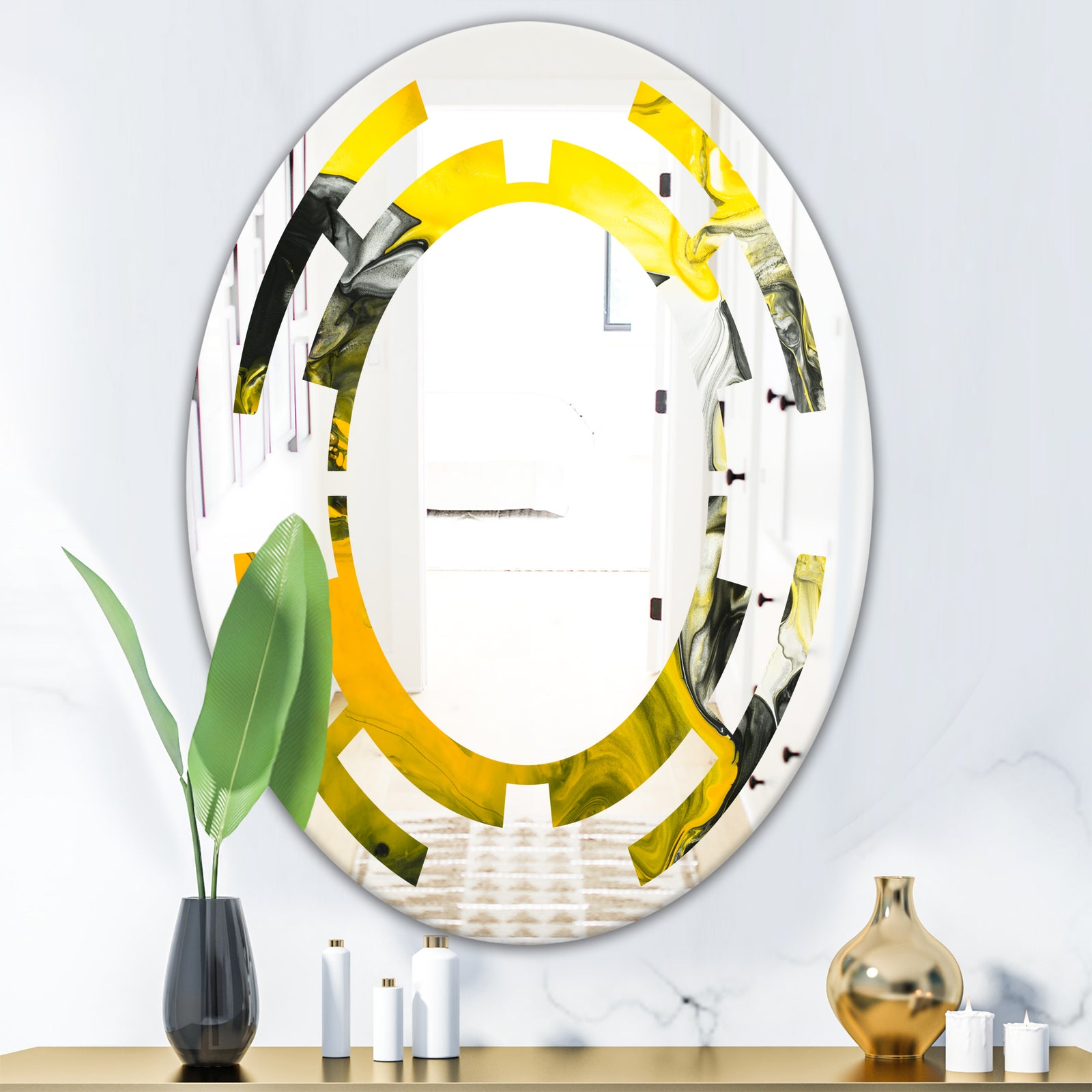 Marbled Yellow 5 - Modern Round or Oval Wall Mirror - Space