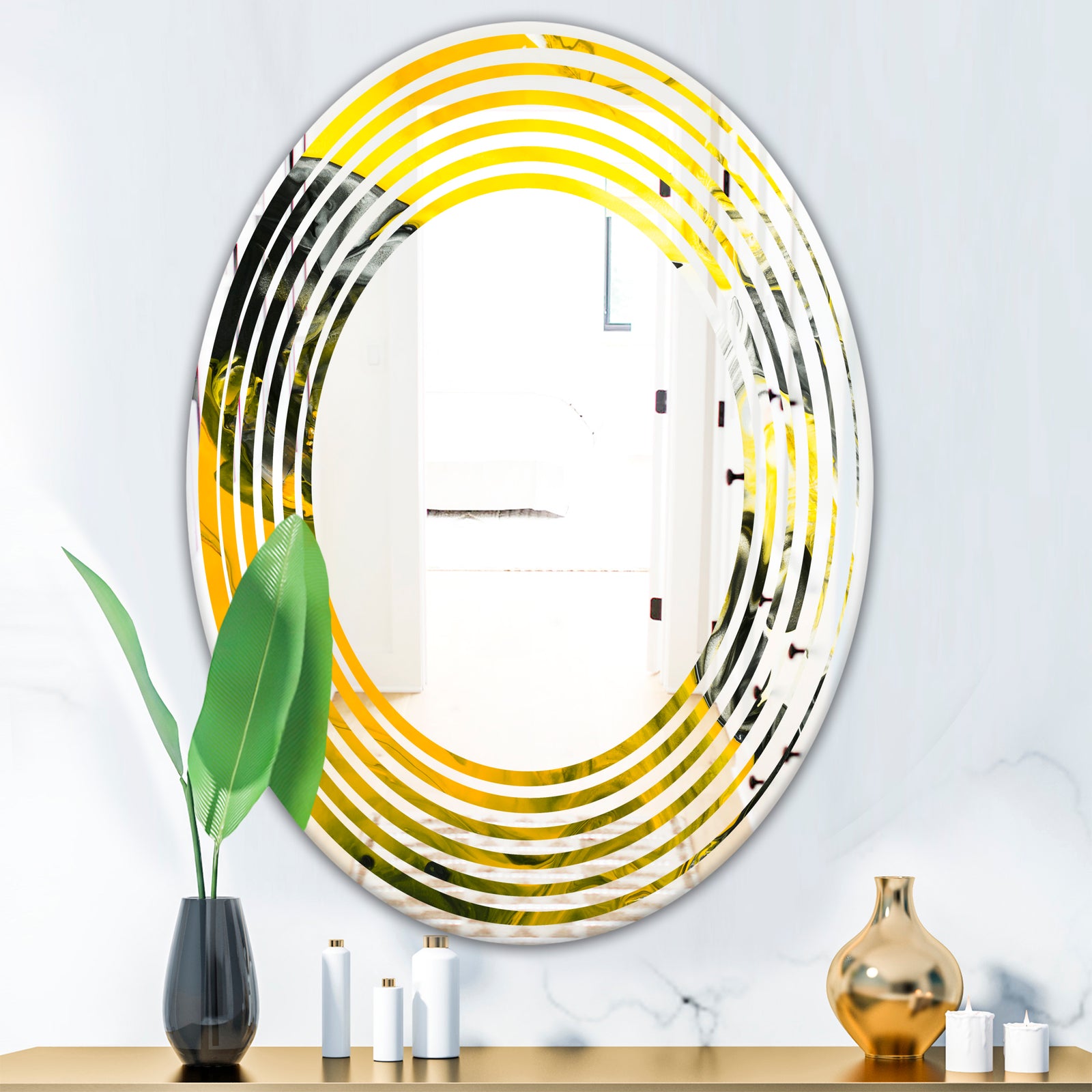 Marbled Yellow 5 - Modern Round or Oval Wall Mirror - Wave