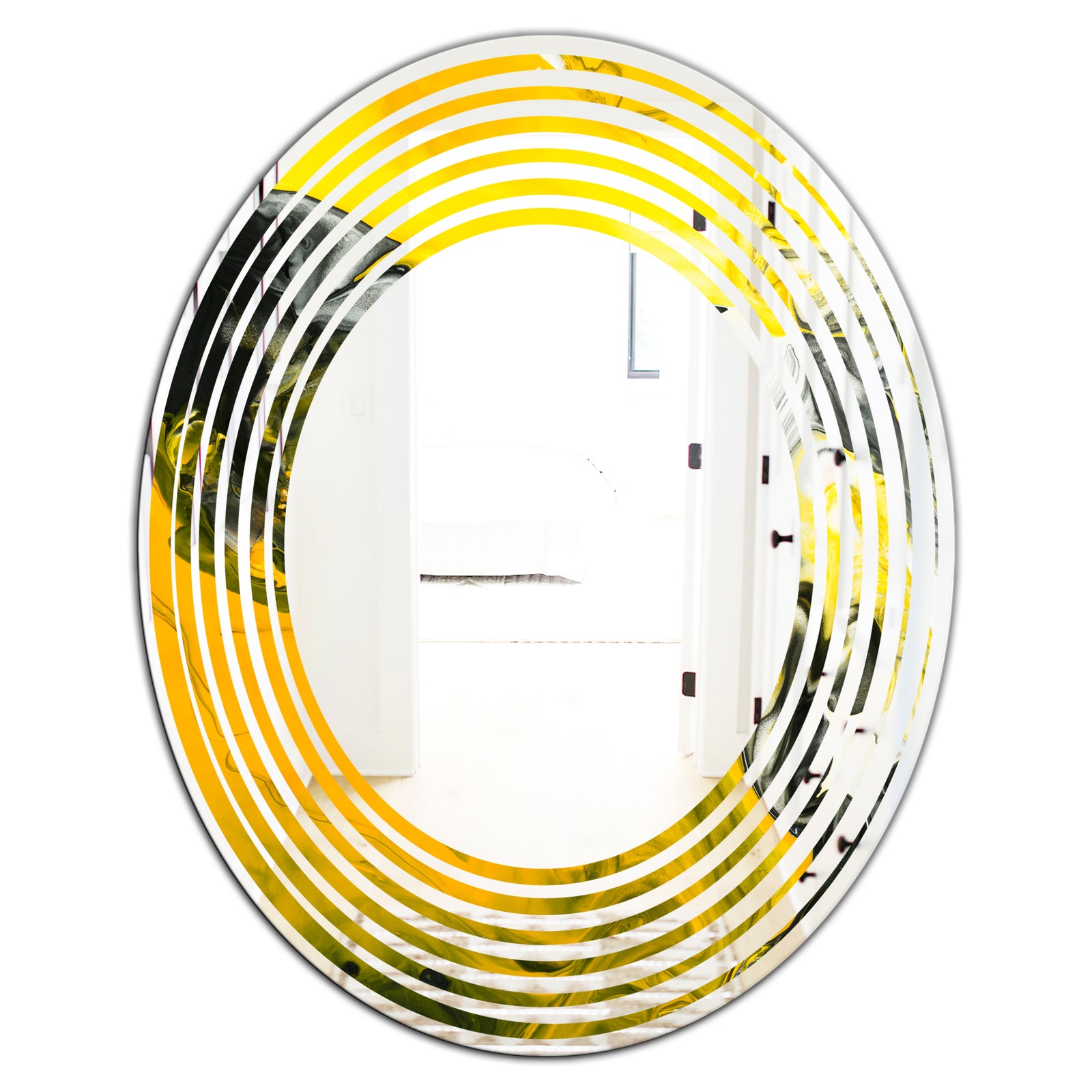 Marbled Yellow 5 - Modern Round or Oval Wall Mirror - Wave