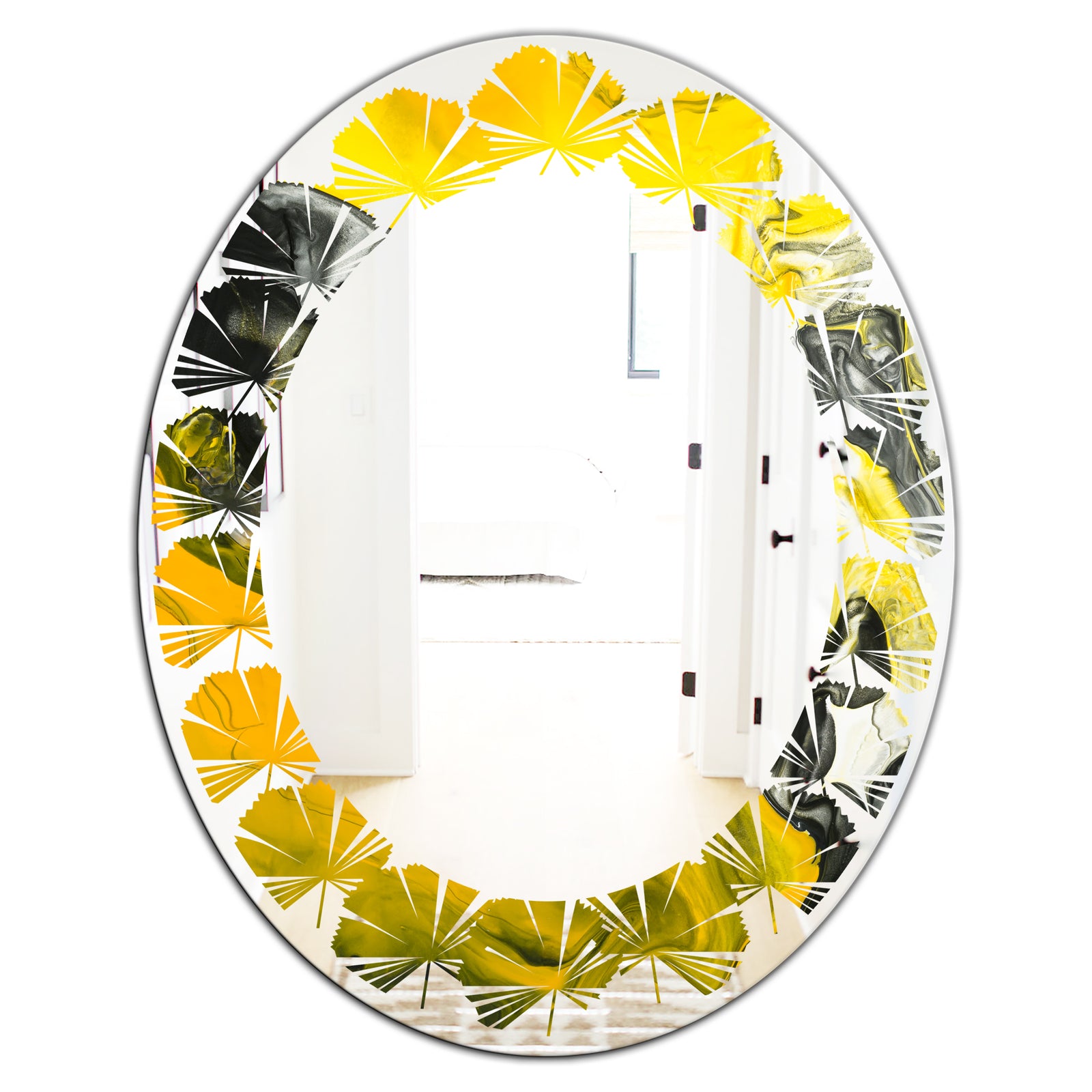 Marbled Yellow 5 - Modern Round or Oval Wall Mirror - Leaves