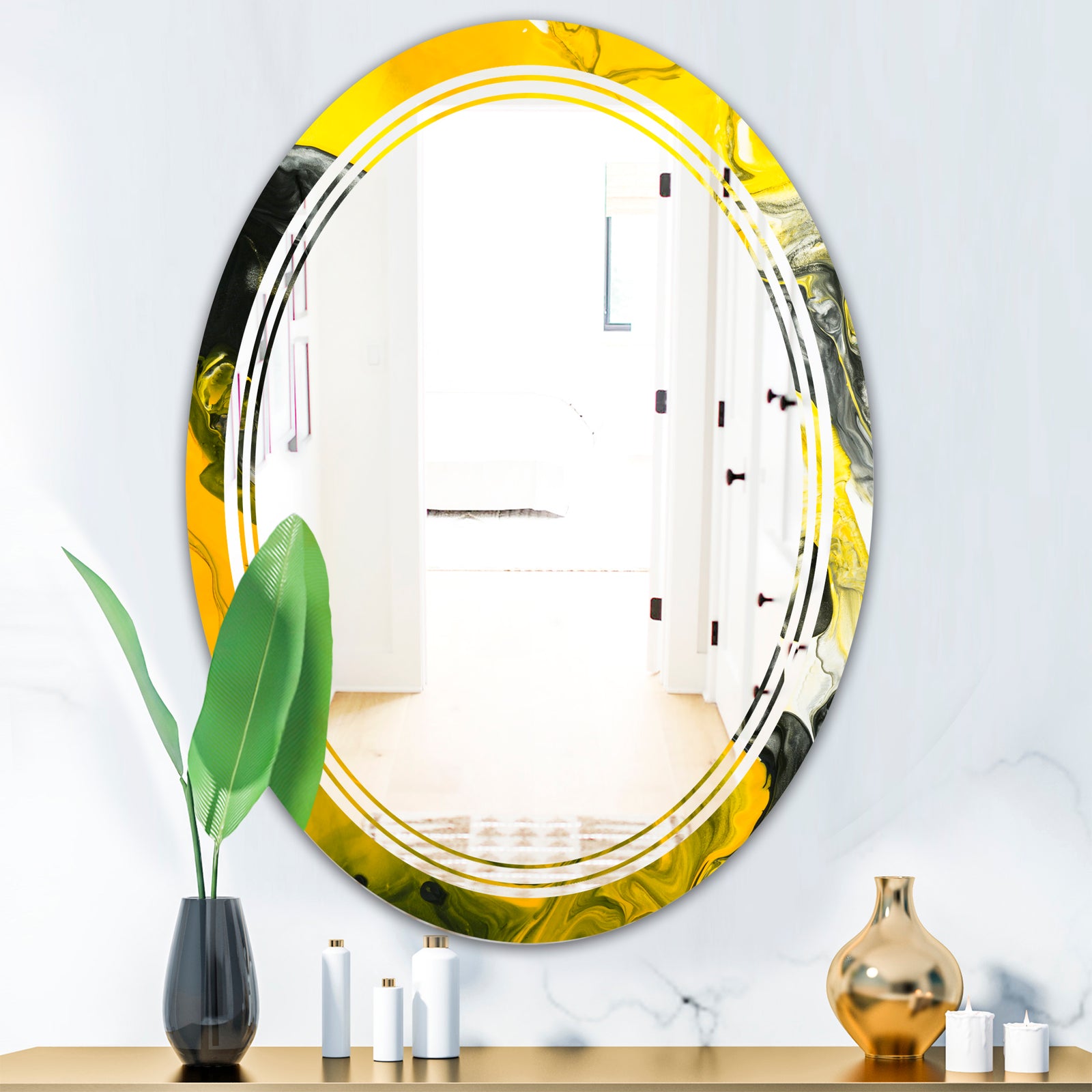 Marbled Yellow 5 - Modern Round or Oval Wall Mirror - Triple C
