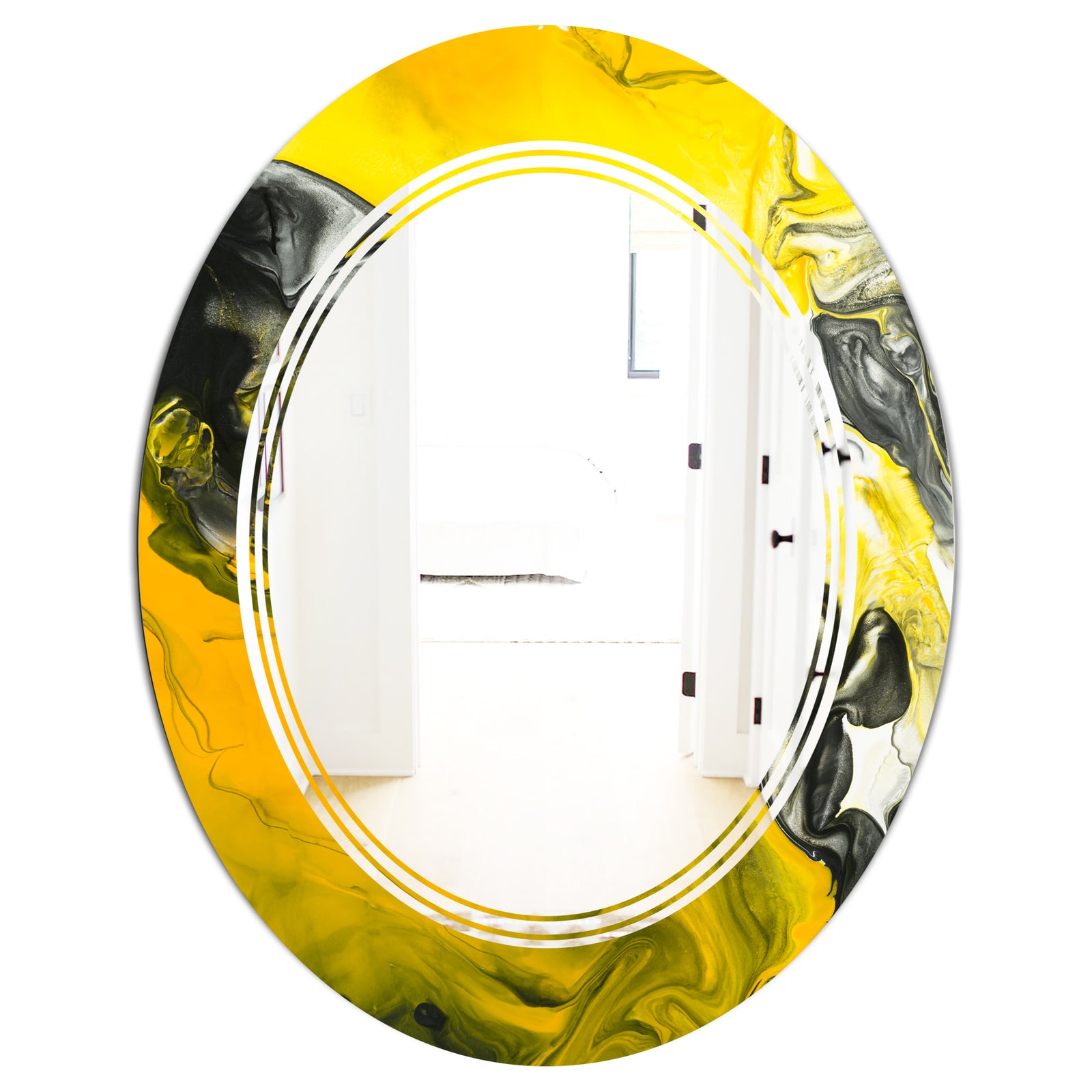Marbled Yellow 5 - Modern Round or Oval Wall Mirror - Triple C