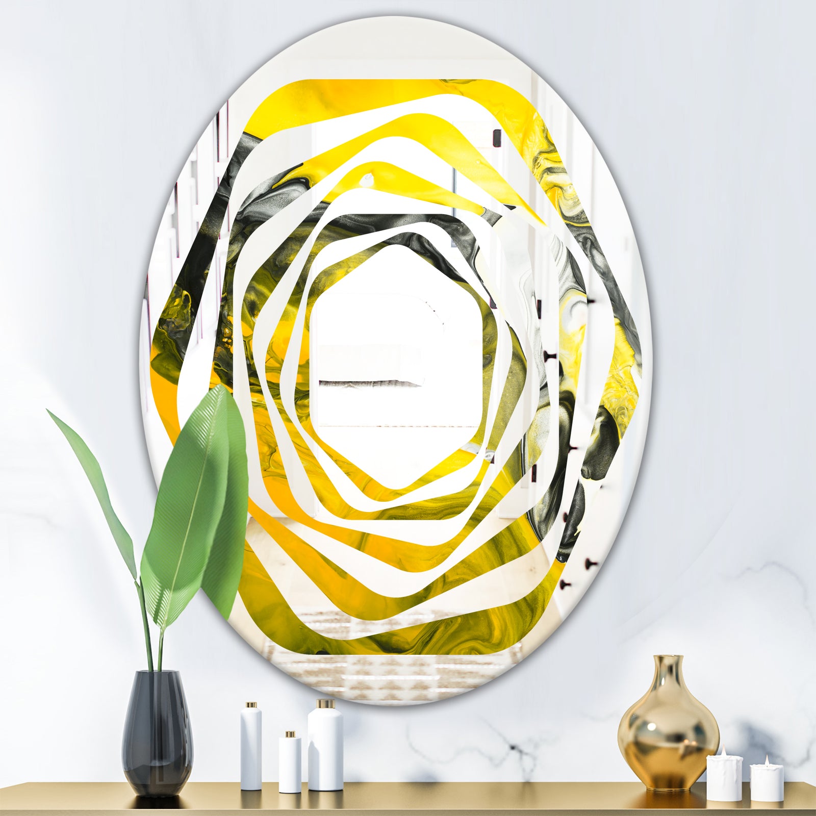 Marbled Yellow 5 - Modern Round or Oval Wall Mirror - Whirl