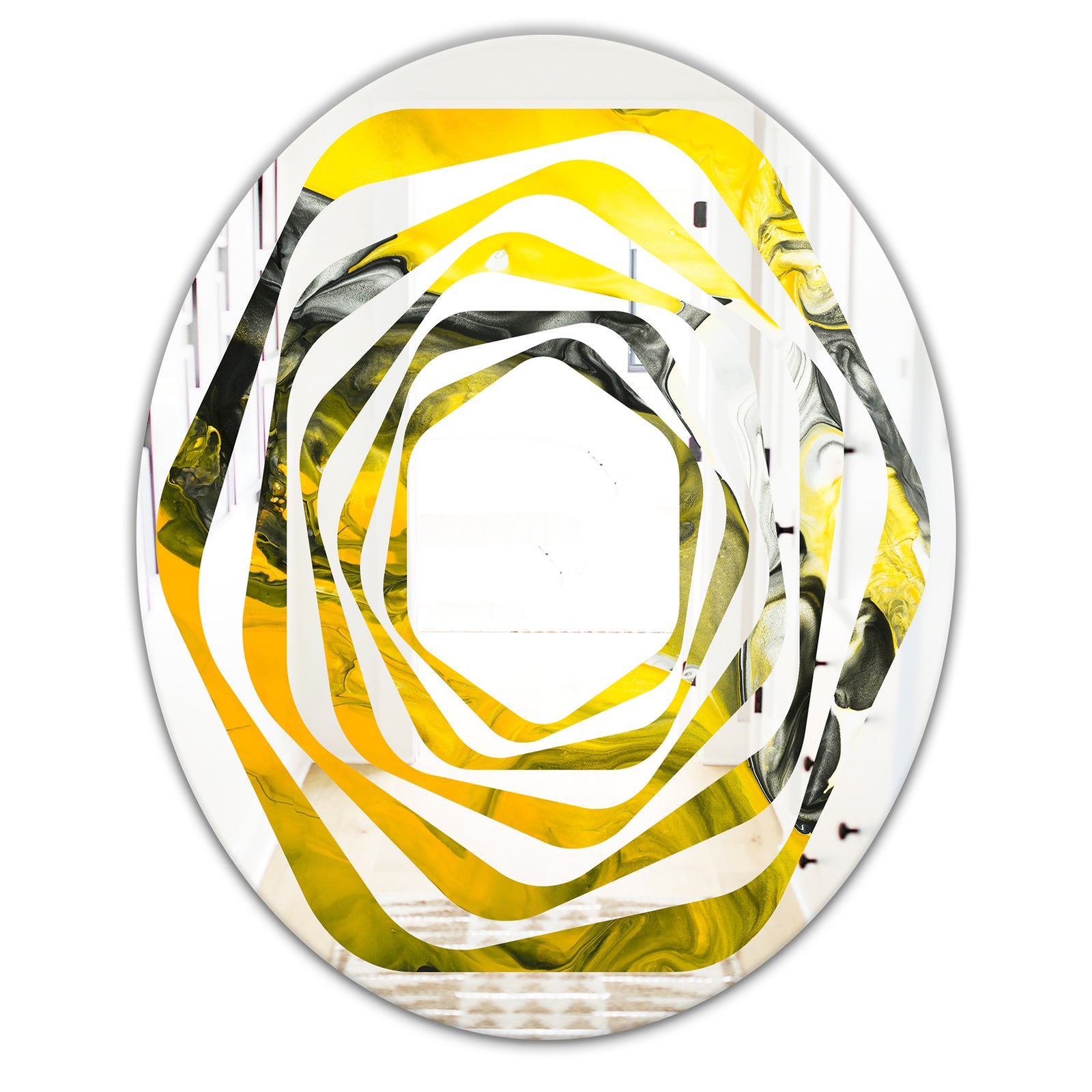 Marbled Yellow 5 - Modern Round or Oval Wall Mirror - Whirl