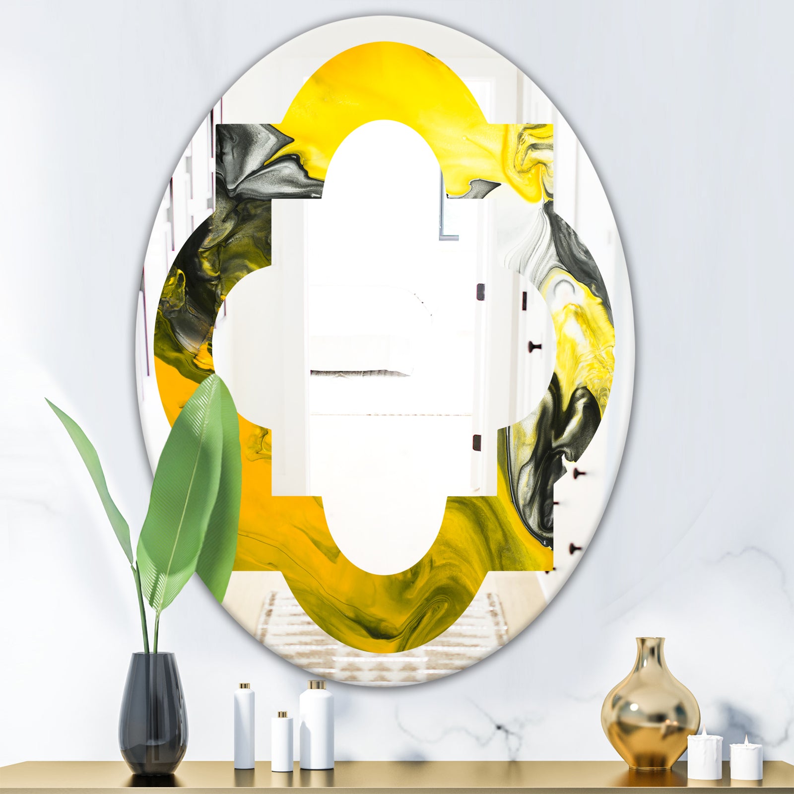 Marbled Yellow 5 - Modern Round or Oval Wall Mirror - Quatrefoil