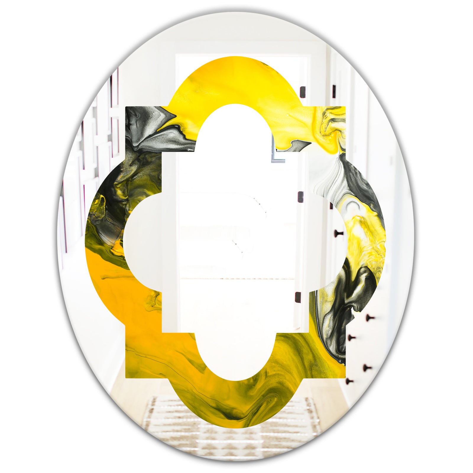 Marbled Yellow 5 - Modern Round or Oval Wall Mirror - Quatrefoil