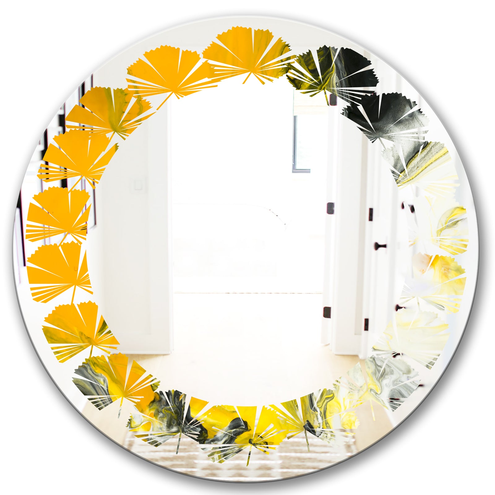 Marbled Yellow 6 - Modern Round or Oval Wall Mirror - Leaves