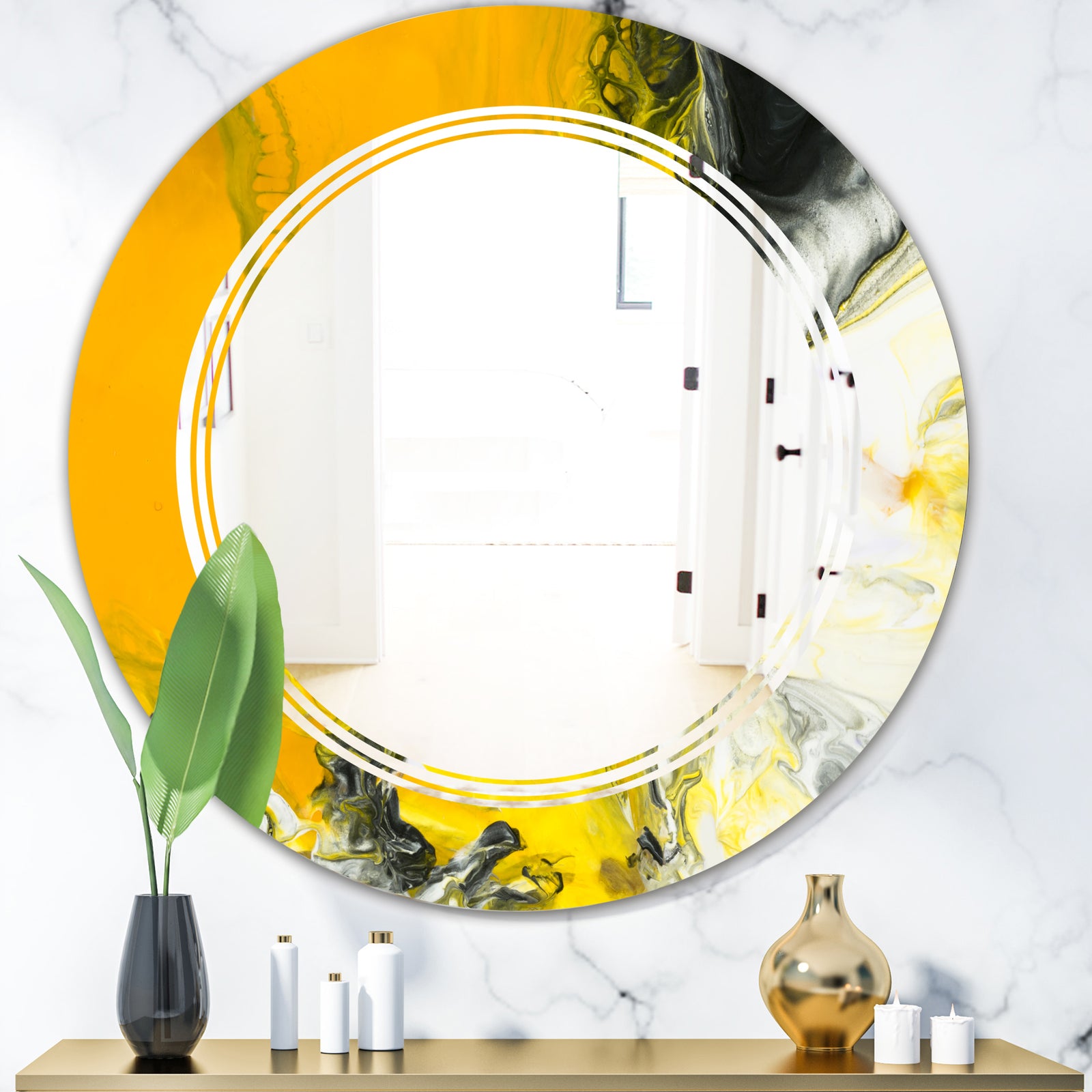Marbled Yellow 6 - Modern Round or Oval Wall Mirror - Triple C