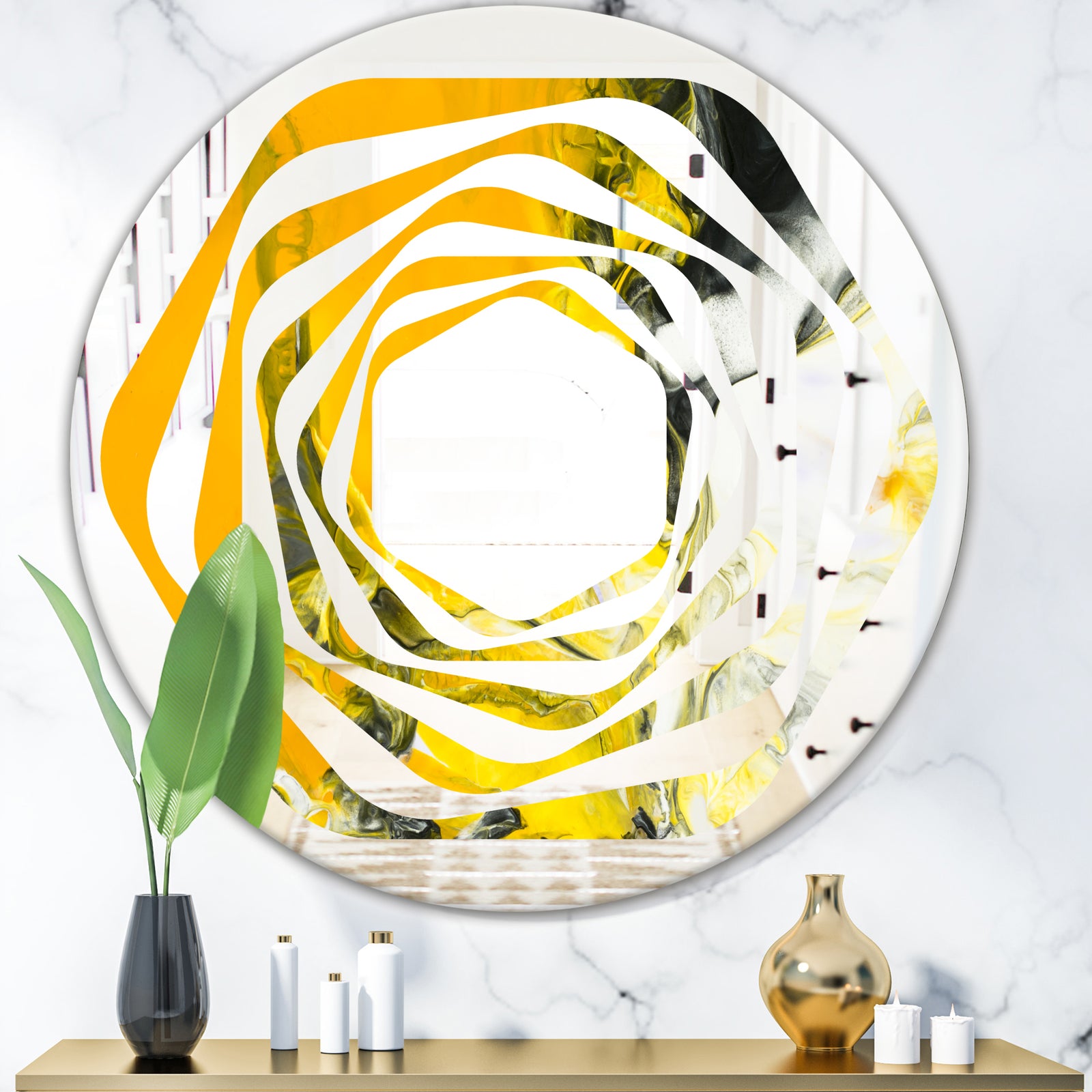 Marbled Yellow 6 - Modern Round or Oval Wall Mirror - Whirl