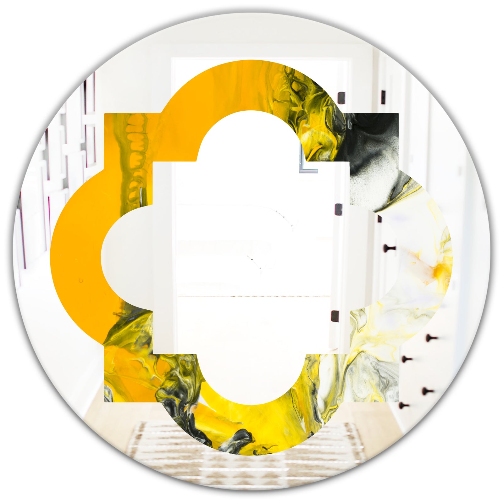 Marbled Yellow 6 - Modern Round or Oval Wall Mirror - Quatrefoil