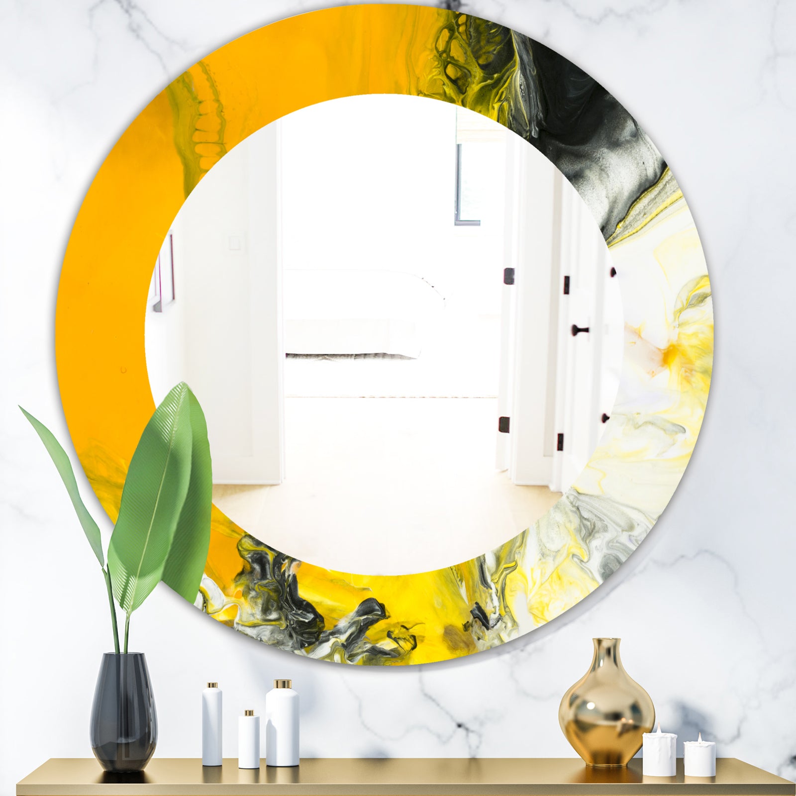 Marbled Yellow 6 - Modern Mirror - Oval or Round Wall Mirror