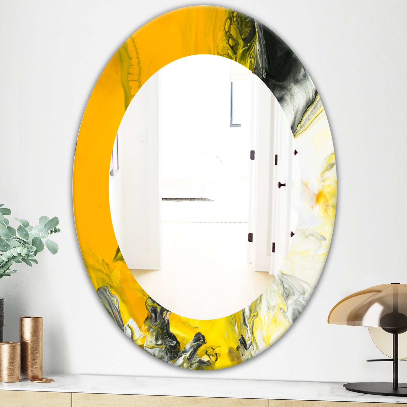 Marbled Yellow 6 - Modern Mirror - Oval or Round Wall Mirror