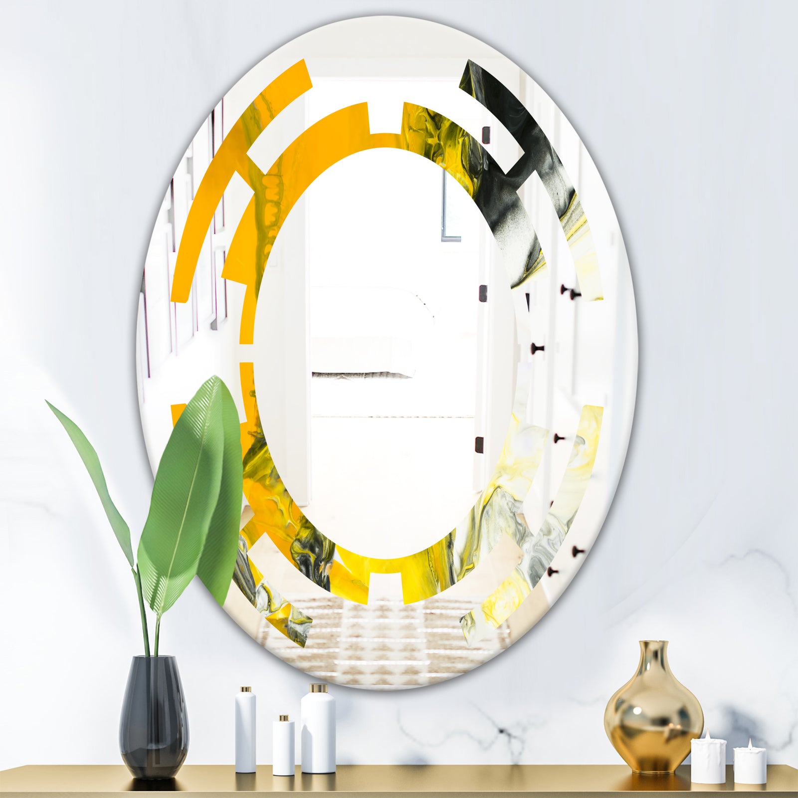 Marbled Yellow 6 - Modern Round or Oval Wall Mirror - Space