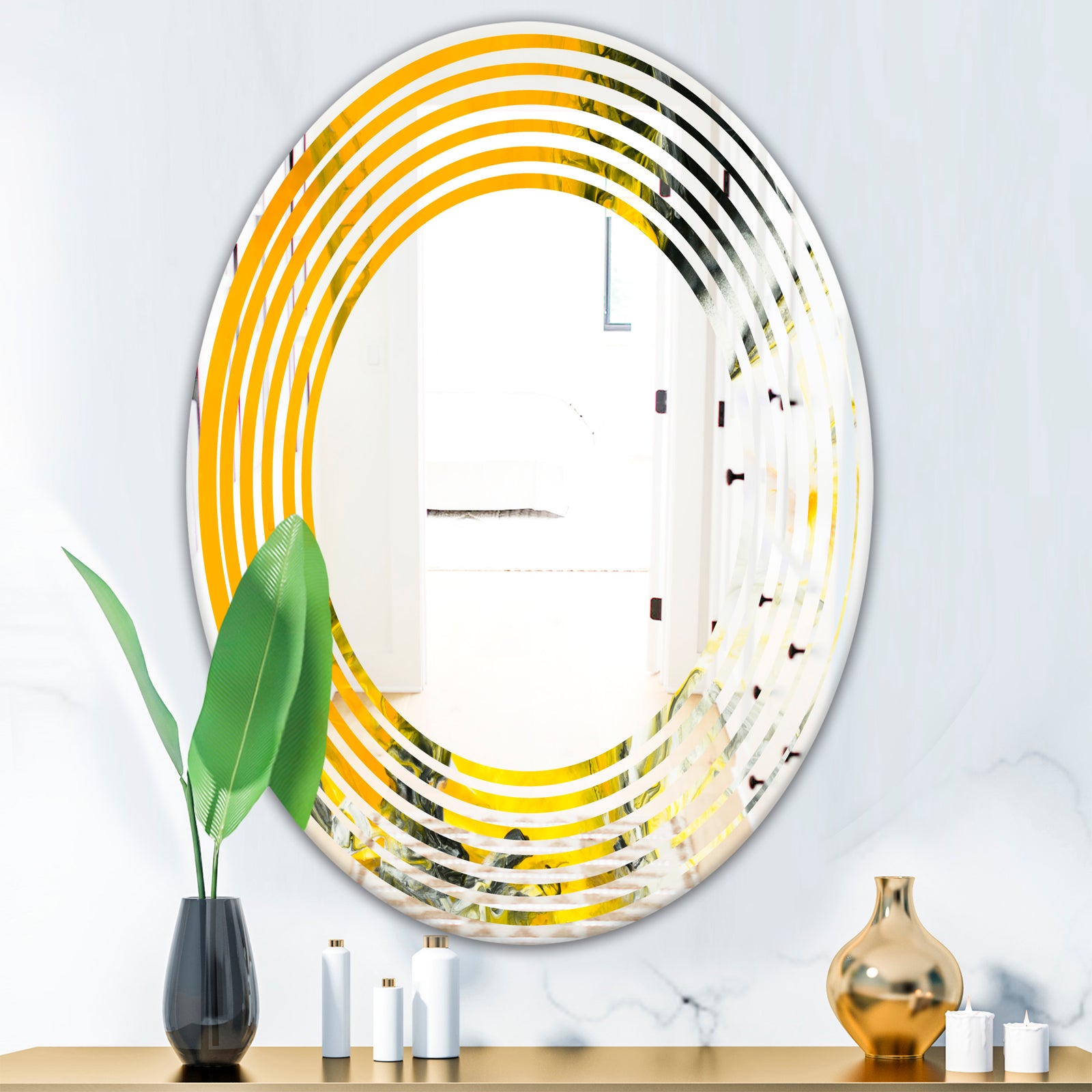 Marbled Yellow 6 - Modern Round or Oval Wall Mirror - Wave