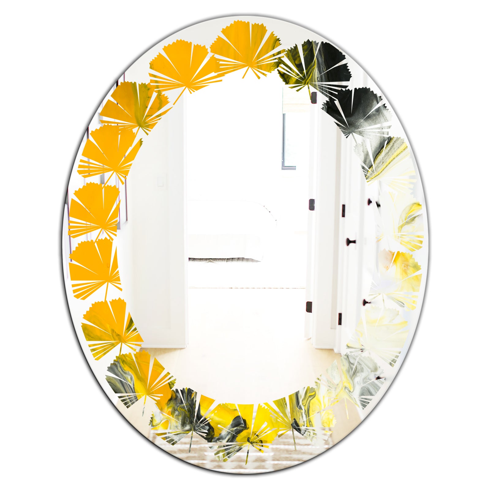 Marbled Yellow 6 - Modern Round or Oval Wall Mirror - Leaves