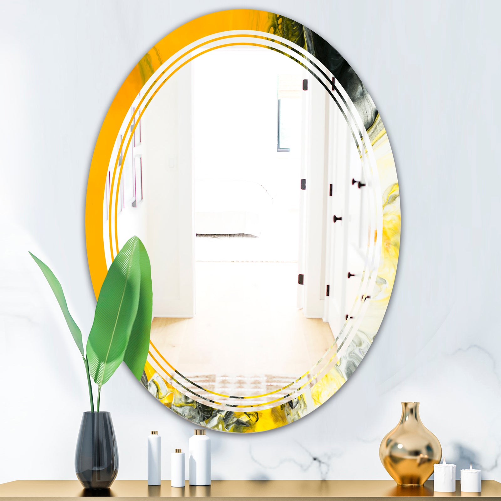 Marbled Yellow 6 - Modern Round or Oval Wall Mirror - Triple C