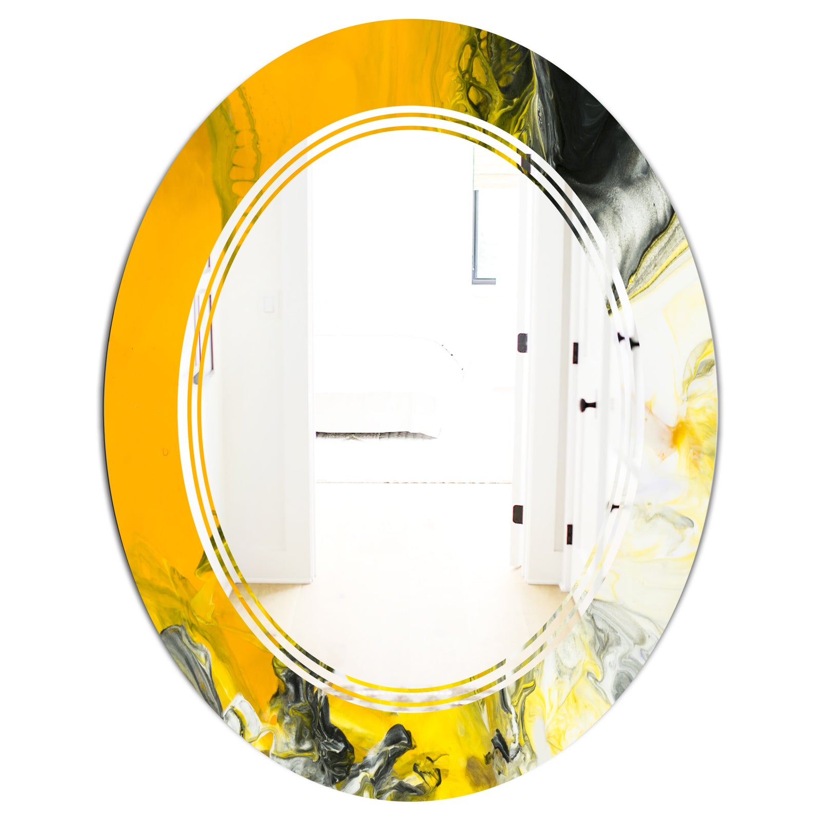 Marbled Yellow 6 - Modern Round or Oval Wall Mirror - Triple C