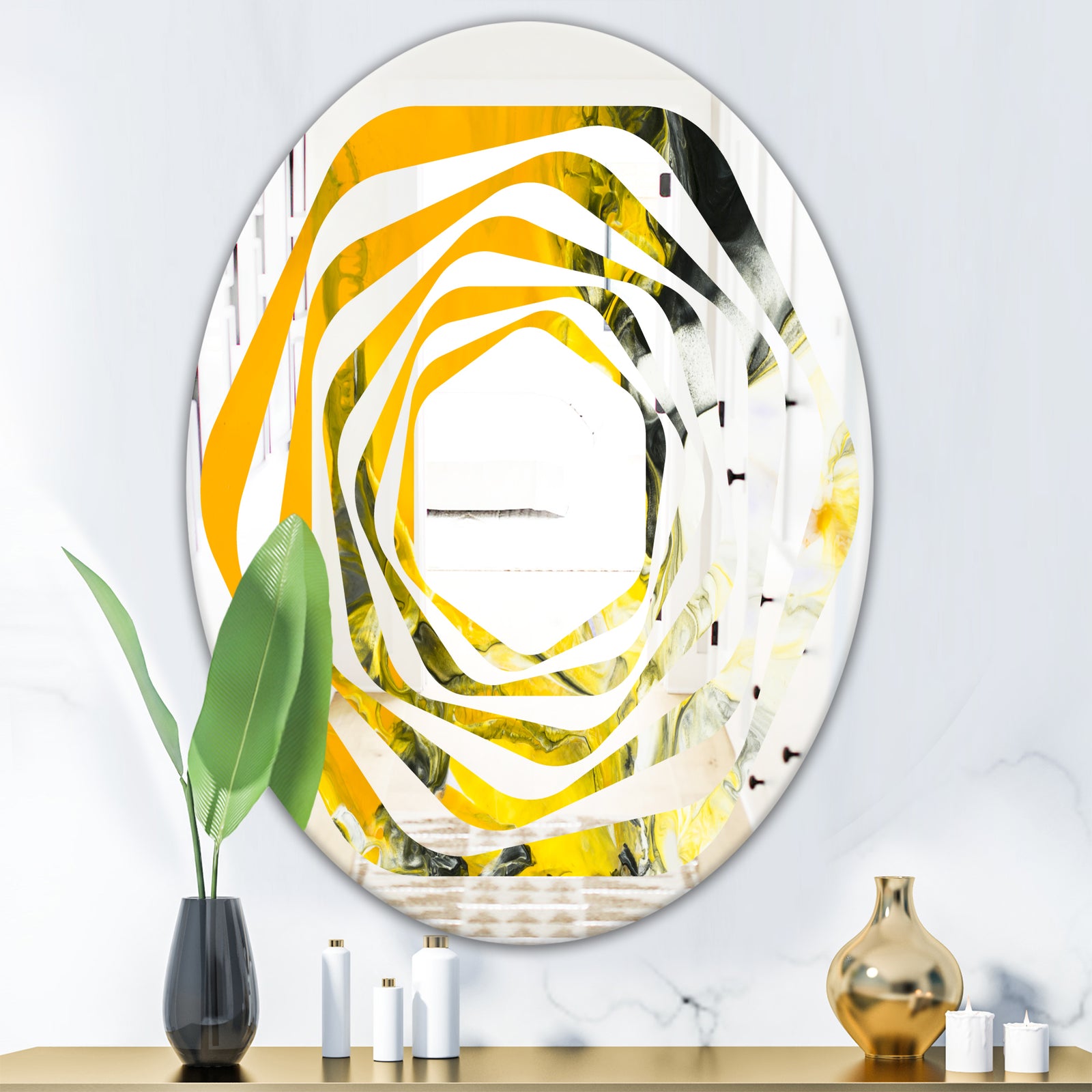 Marbled Yellow 6 - Modern Round or Oval Wall Mirror - Whirl