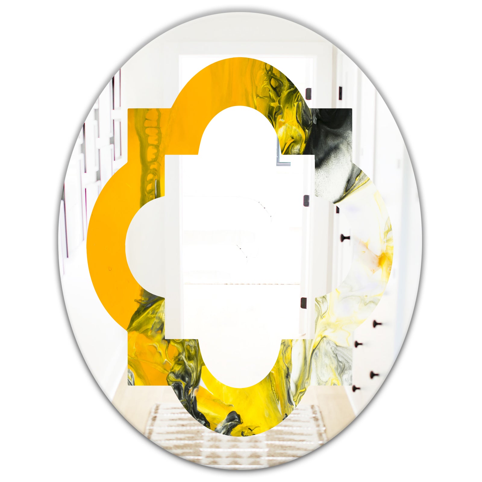 Marbled Yellow 6 - Modern Round or Oval Wall Mirror - Quatrefoil
