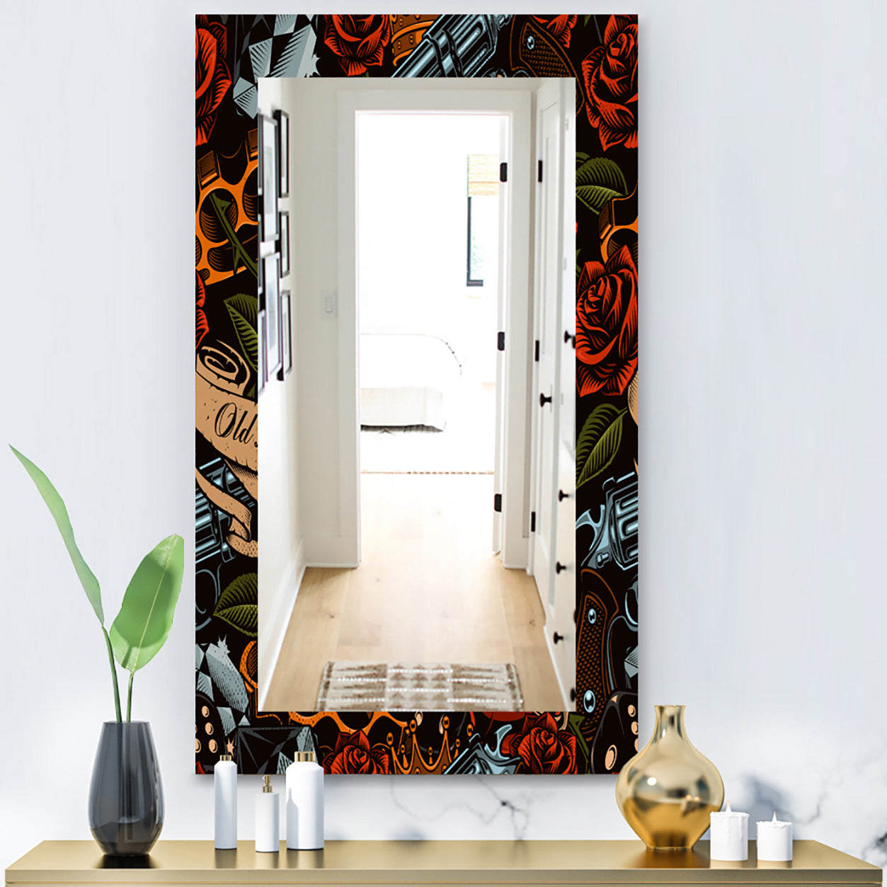 Old School Tattoo Pattern - Modern Mirror - Frameless Wall Mirror