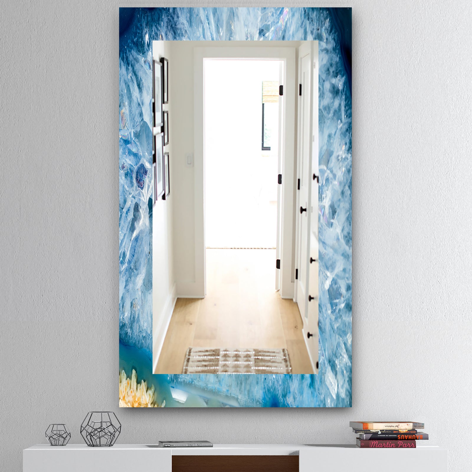 Geode Interior With Light Blue Crystals - Mid-Century Mirror - Vanity Mirror