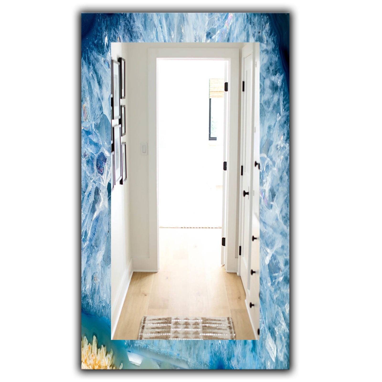 Geode Interior With Light Blue Crystals - Mid-Century Mirror - Vanity Mirror