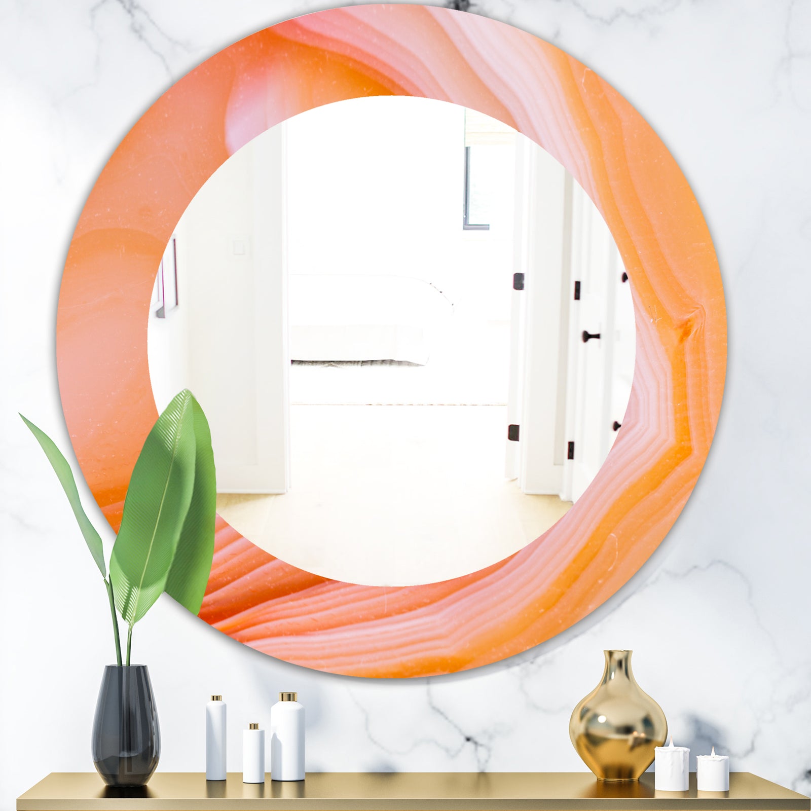 Marbled Geode 10 - Mid-Century Modern Mirror - Frameless Oval or Round Bathroom Mirror