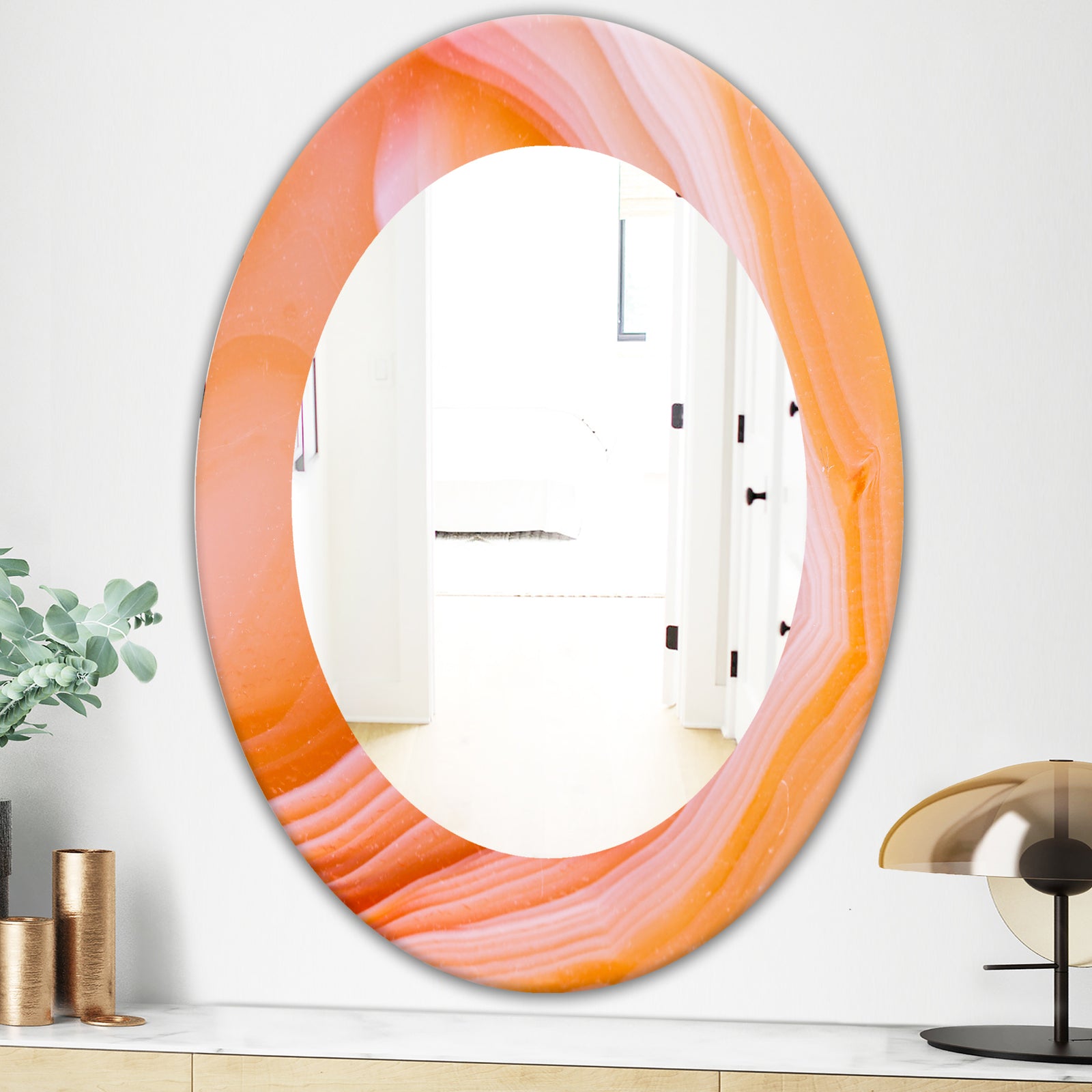 Marbled Geode 10 - Mid-Century Modern Mirror - Frameless Oval or Round Bathroom Mirror