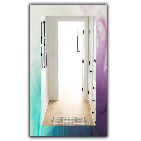 Cyan Blue and Pink Water In Ink Composition - Mid-Century Mirror - Frameless Wall Mirror
