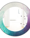 Cyan Blue and Pink Water In Ink Composition - Mid-Century Mirror - Frameless Oval or Round Wall Mirror