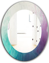 Cyan Blue and Pink Water In Ink Composition - Mid-Century Mirror - Frameless Oval or Round Wall Mirror
