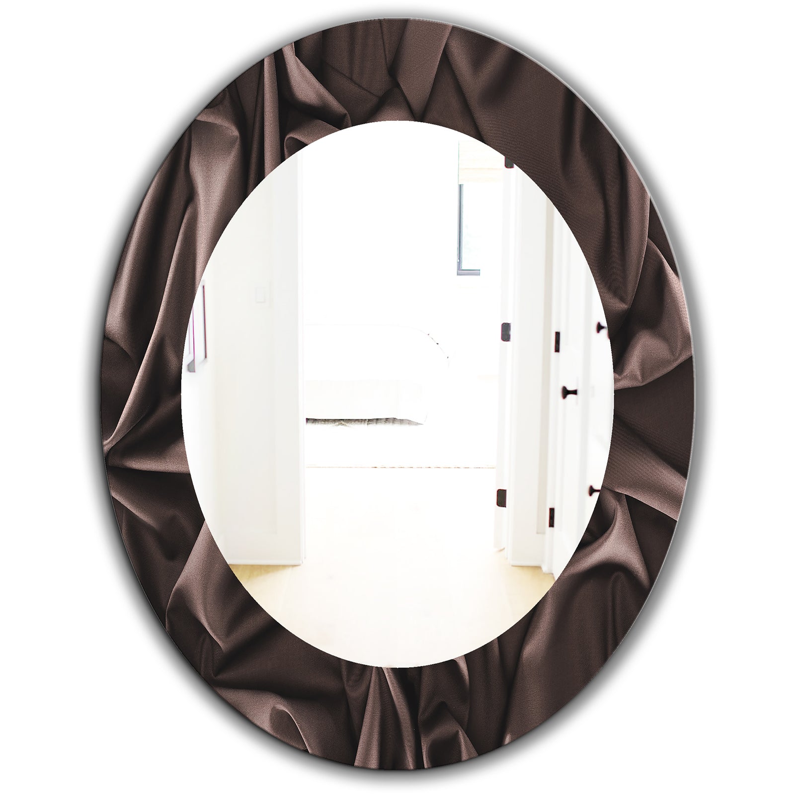 Folded Dark Silk Waves - Modern Mirror - Frameless Oval or Round Wall Mirror