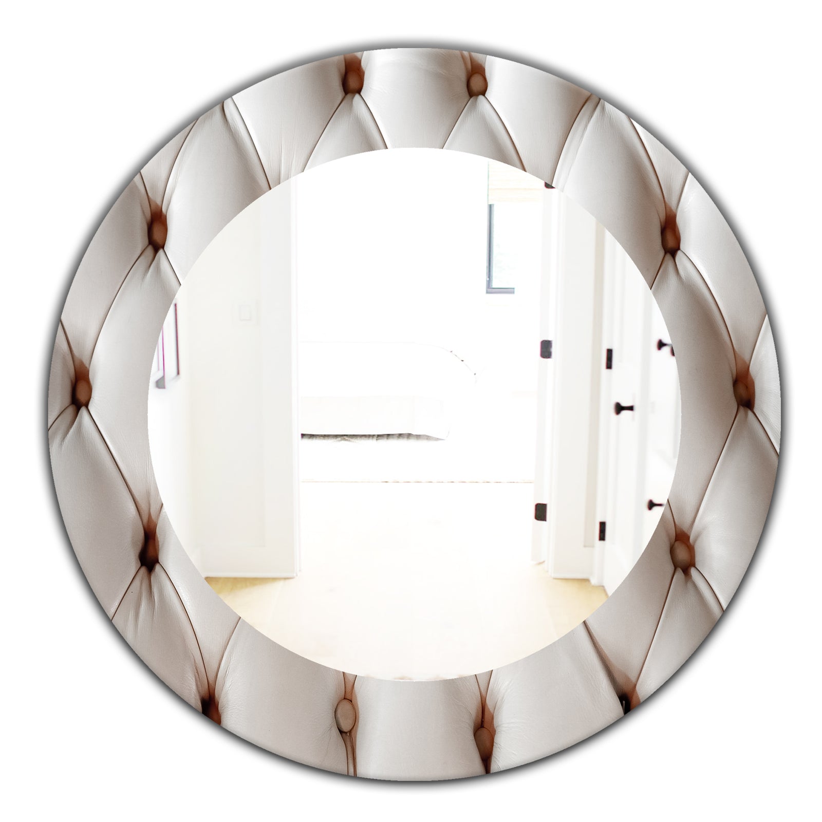 Diamond Shaped Leather Couch - Modern Mirror - Frameless Oval or Round Wall Mirror
