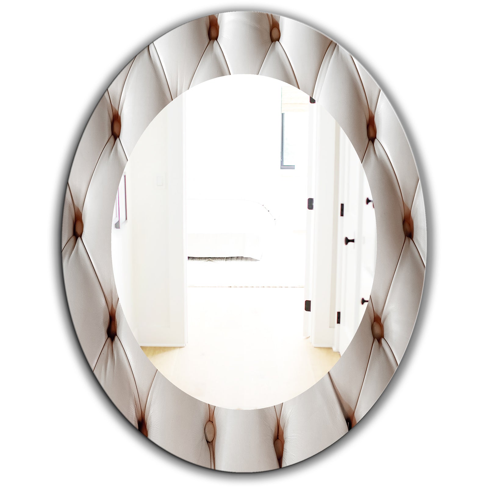 Diamond Shaped Leather Couch - Modern Mirror - Frameless Oval or Round Wall Mirror