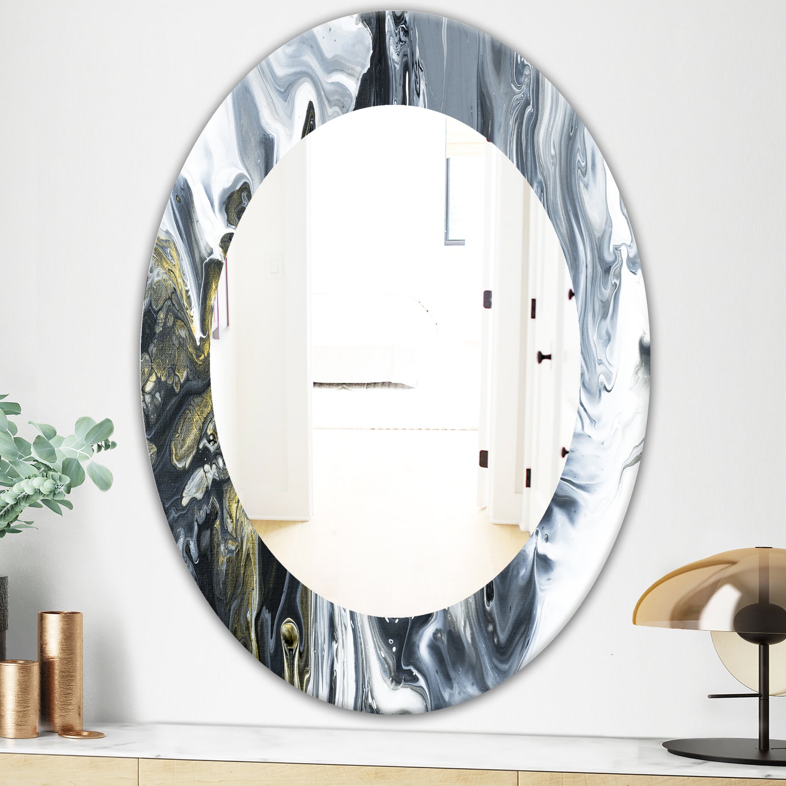 Marbled Geode 13 - Mid-Century Mirror - Frameless Oval or Round Wall Mirror