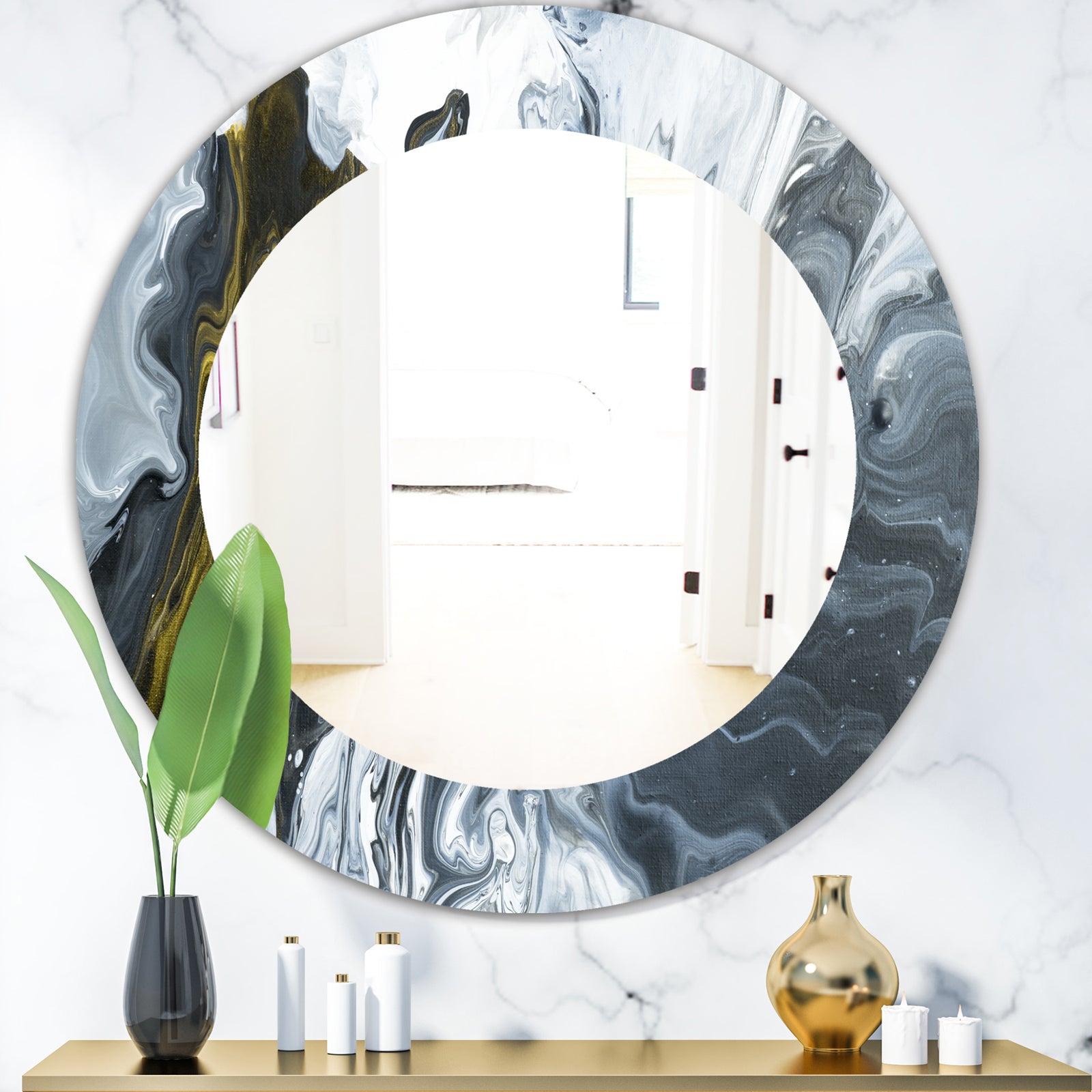 Marbled Geode 14 - Mid-Century Mirror - Oval or Round Wall Mirror