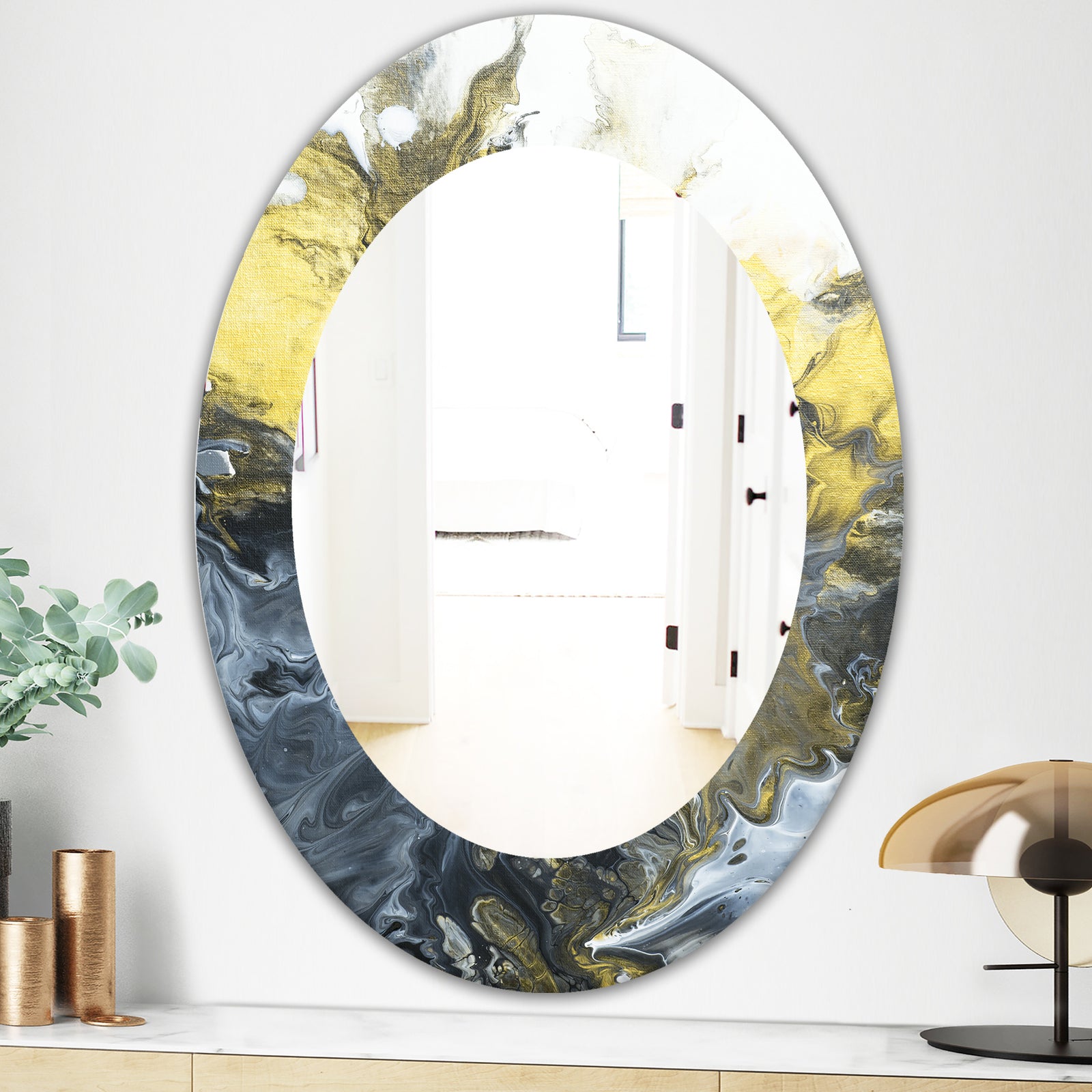 Marbled Yellow 7 - Mid-Century Mirror - Oval or Round Wall Mirror