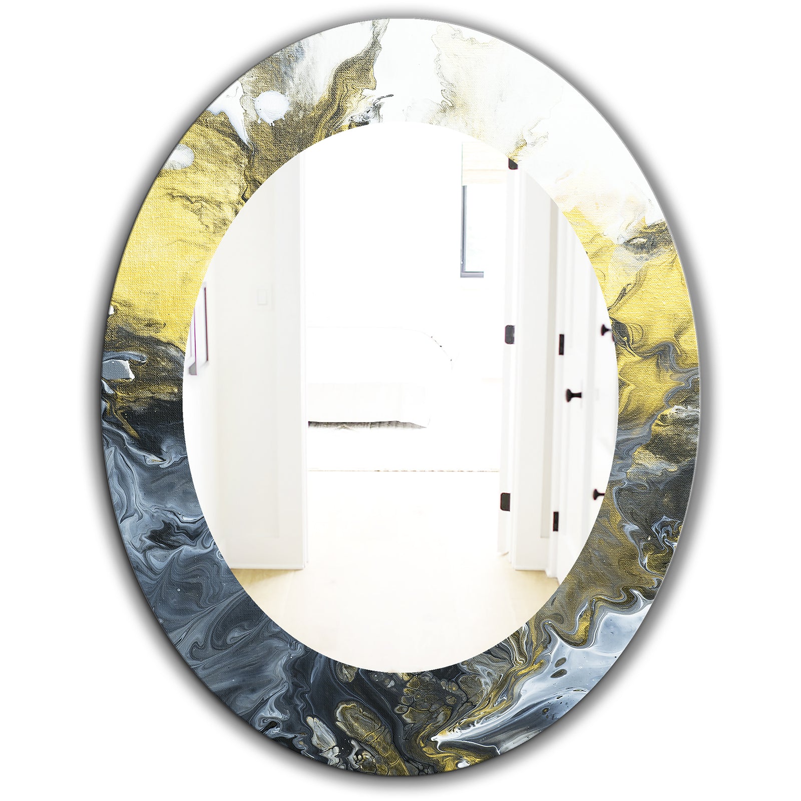 Marbled Yellow 7 - Mid-Century Mirror - Oval or Round Wall Mirror