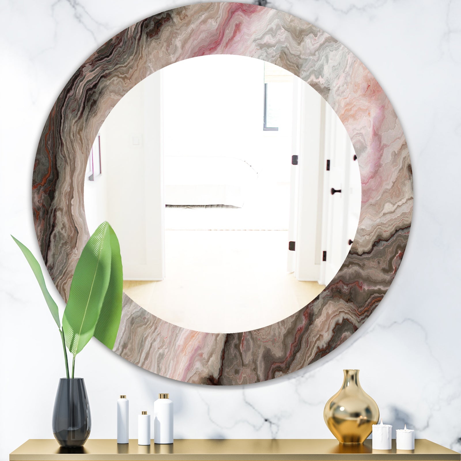 Marbled Geode 17 - Mid-Century Mirror - Oval or Round Wall Mirror