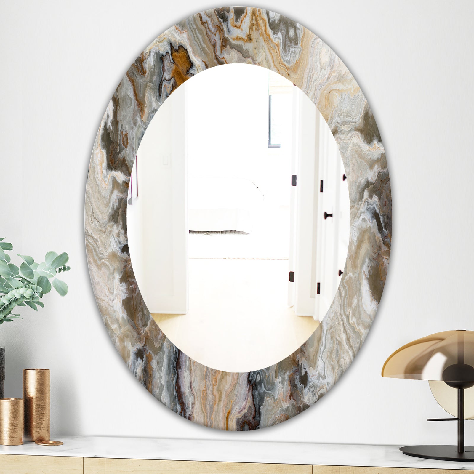 Onyx Detail Composition - Mid-Century Mirror - Oval or Round Wall Mirror