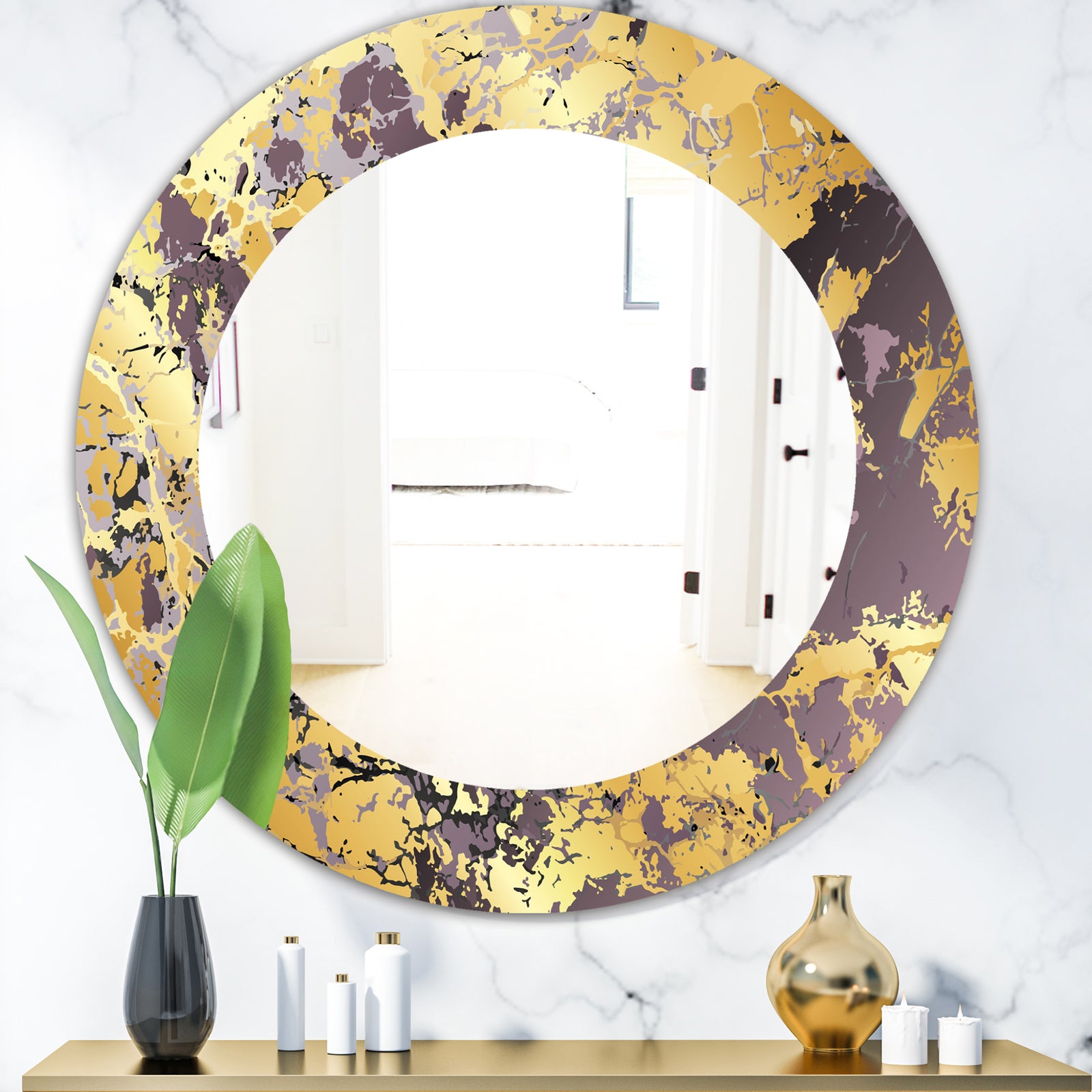 Marbled Marvelous 1 - Modern Vanity Mirror - Frameless Contemporary Oval or Round Wall Mirror