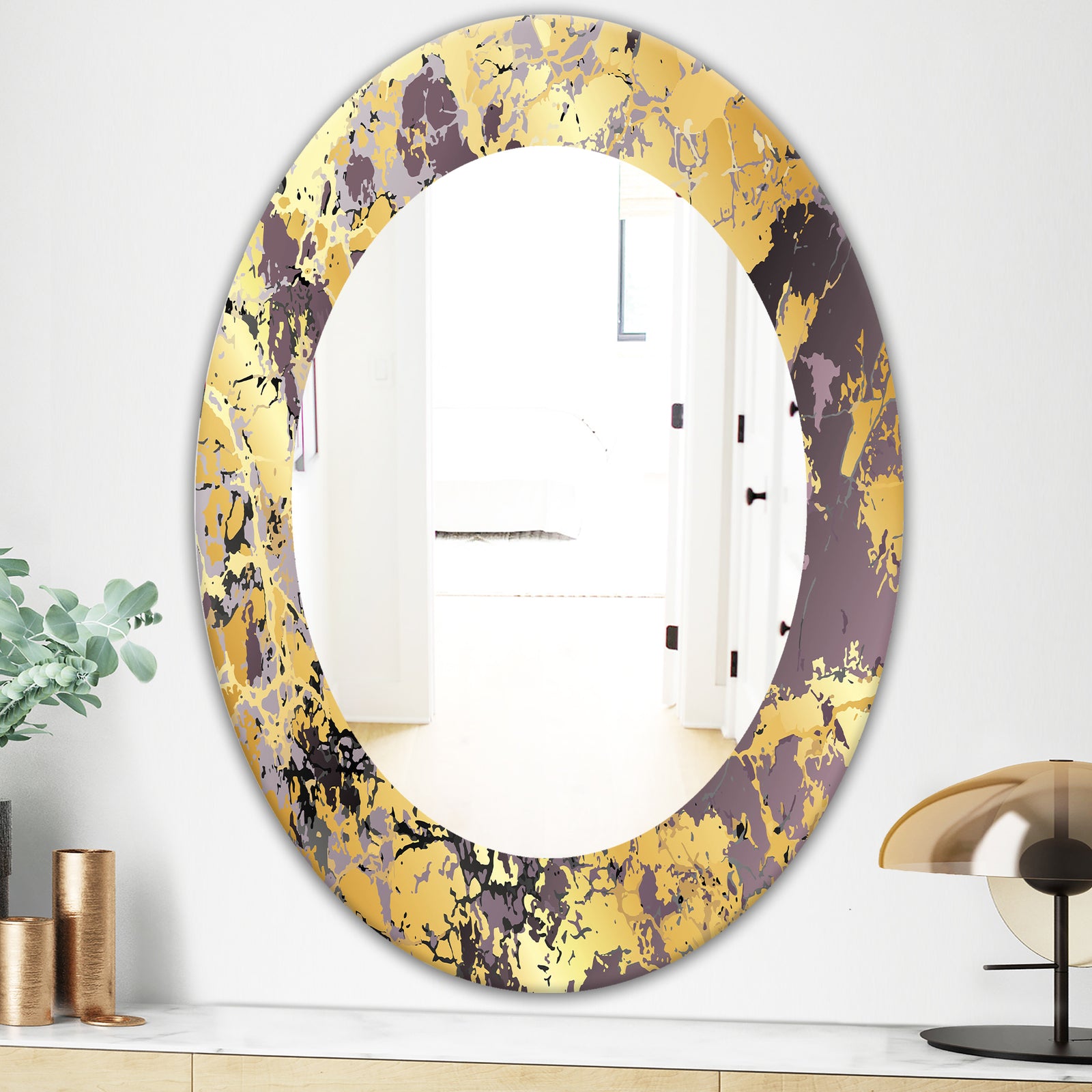 Marbled Marvelous 1 - Modern Vanity Mirror - Frameless Contemporary Oval or Round Wall Mirror