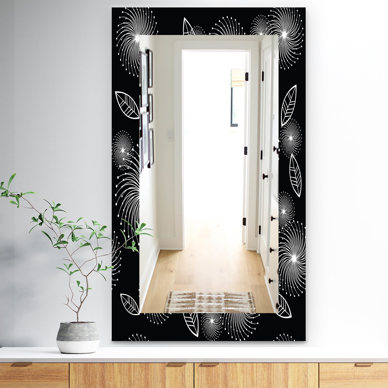 Retro Of Stylized Flowers - Traditional Mirror - Frameless Wall Mirror