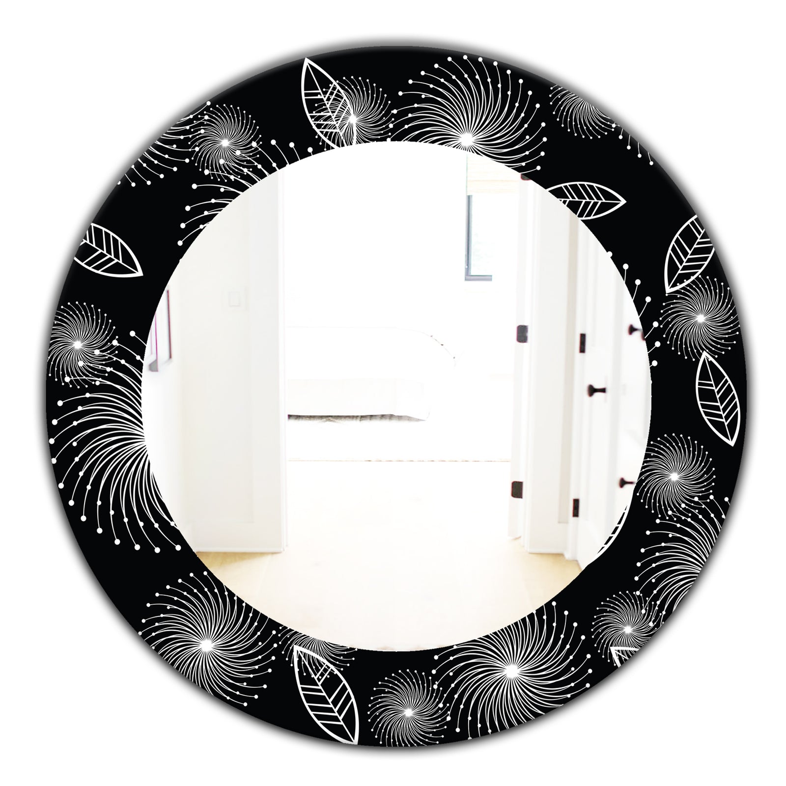 Retro Of Stylized Flowers - Traditional Mirror - Frameless Oval or Round Wall Mirror