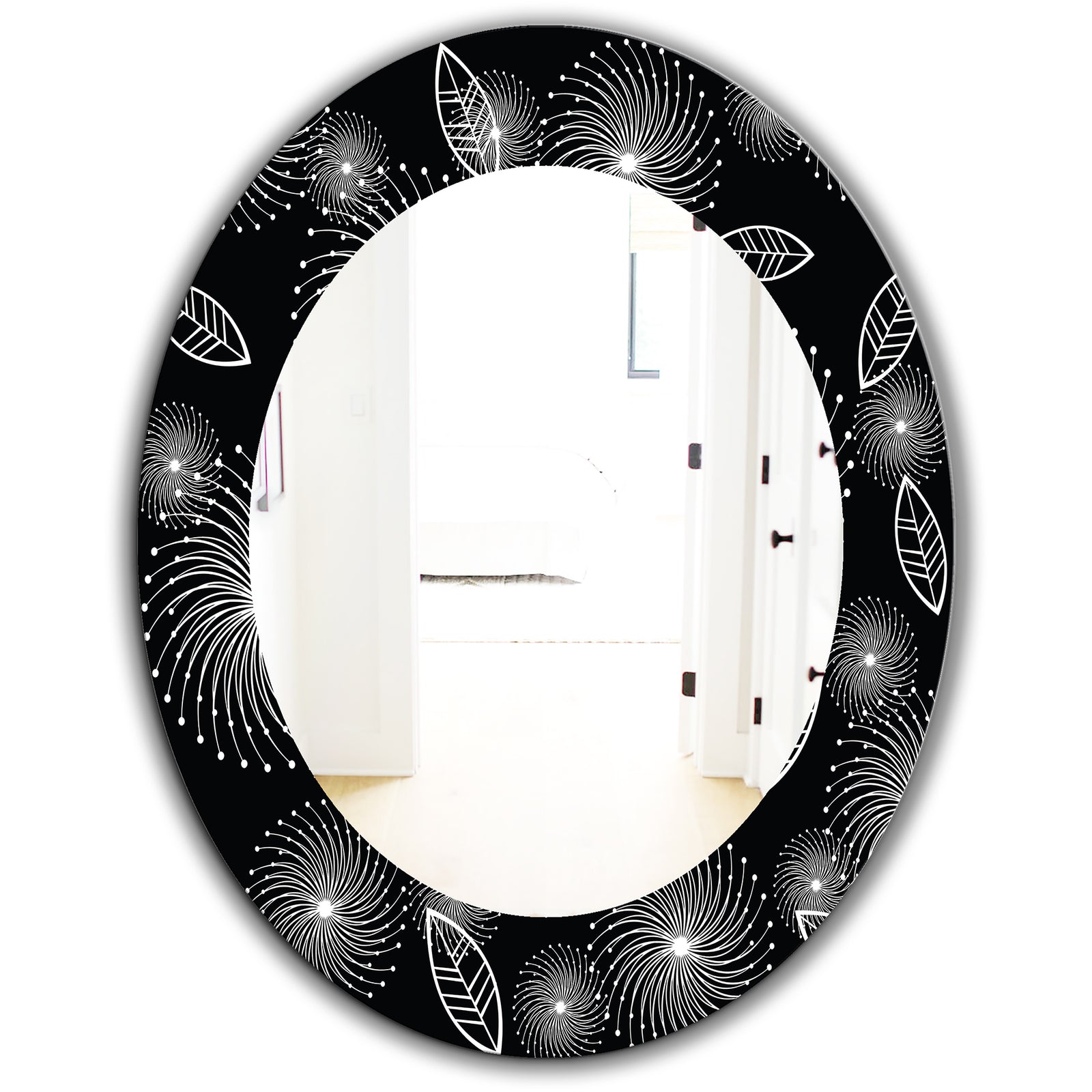Retro Of Stylized Flowers - Traditional Mirror - Frameless Oval or Round Wall Mirror