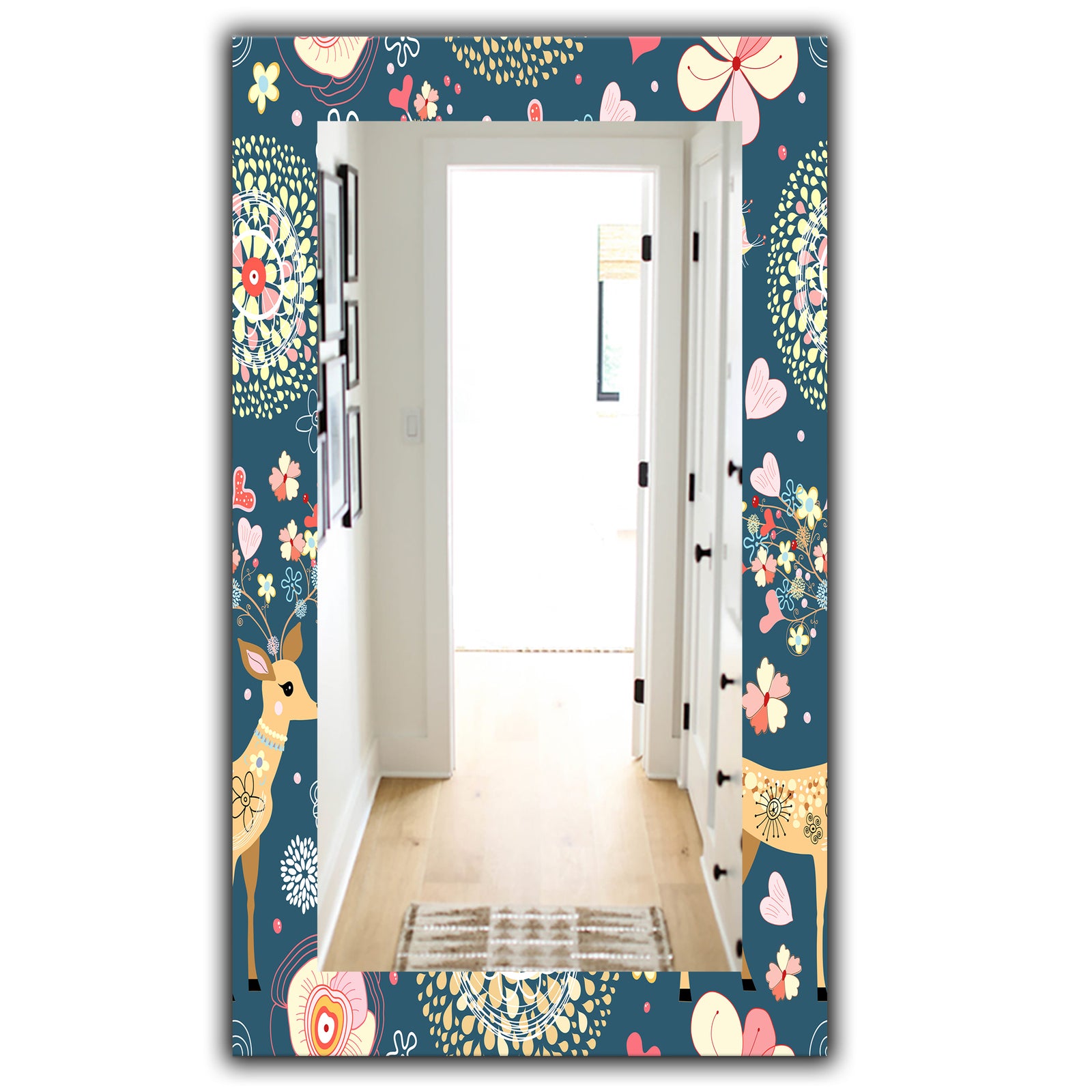 Deer With Flowers and Hearts Antlers - Traditional Mirror - Frameless Vanity Mirror