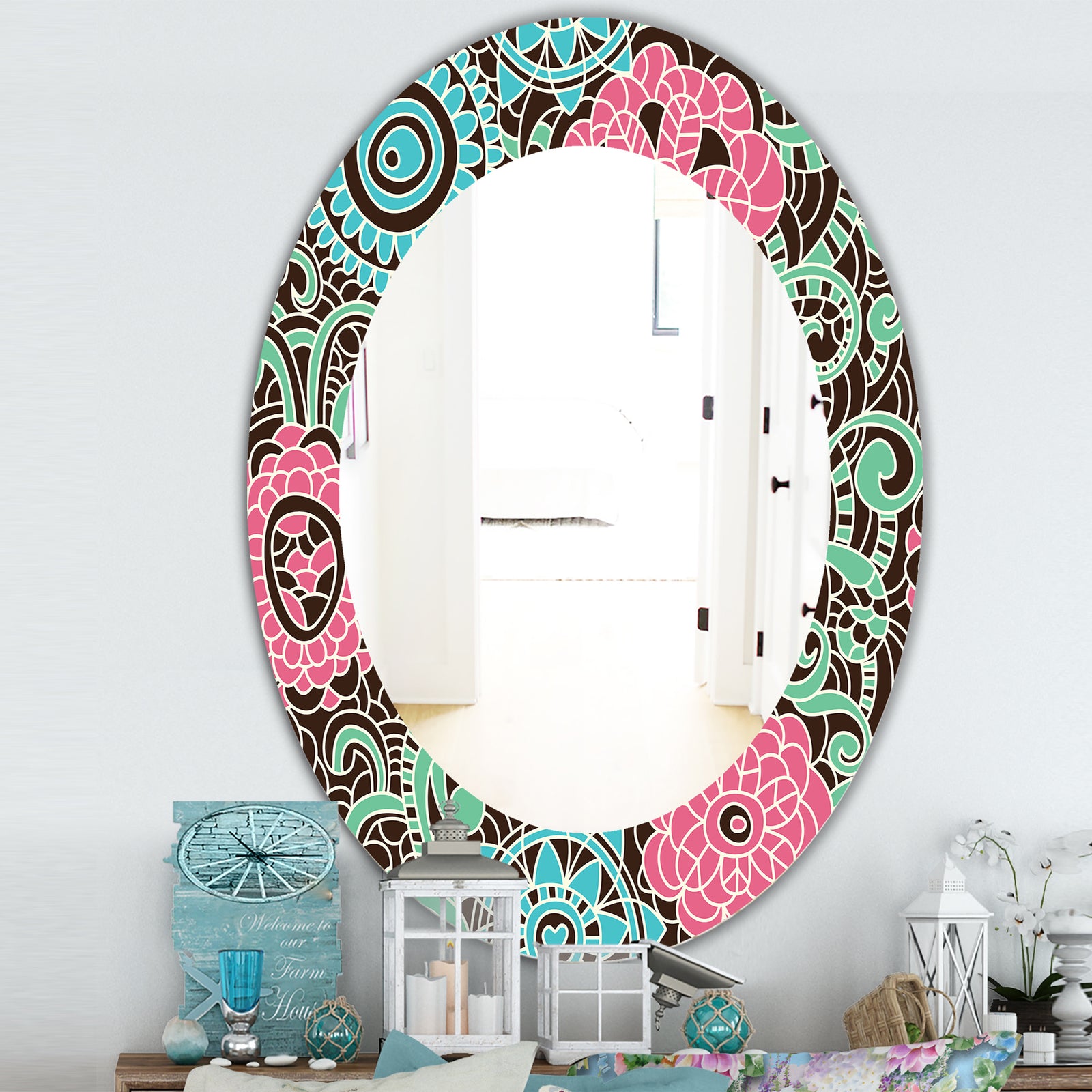 Pink Blossom 26 - Traditional Mirror - Oval or Round Wall Mirror