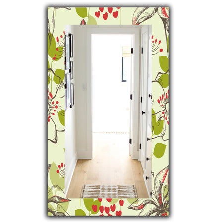 Small Bird and Lilies and Little Hearts - Traditional Mirror - Frameless Vanity Mirror