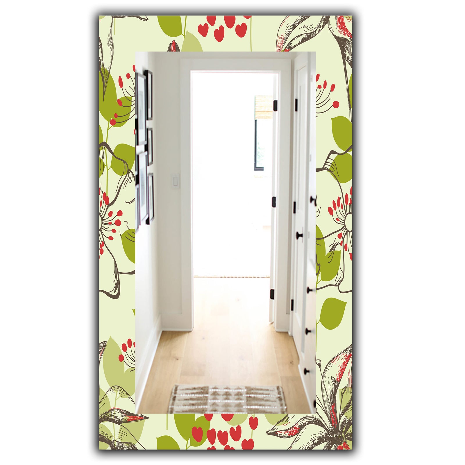 Small Bird and Lilies and Little Hearts - Traditional Mirror - Frameless Vanity Mirror